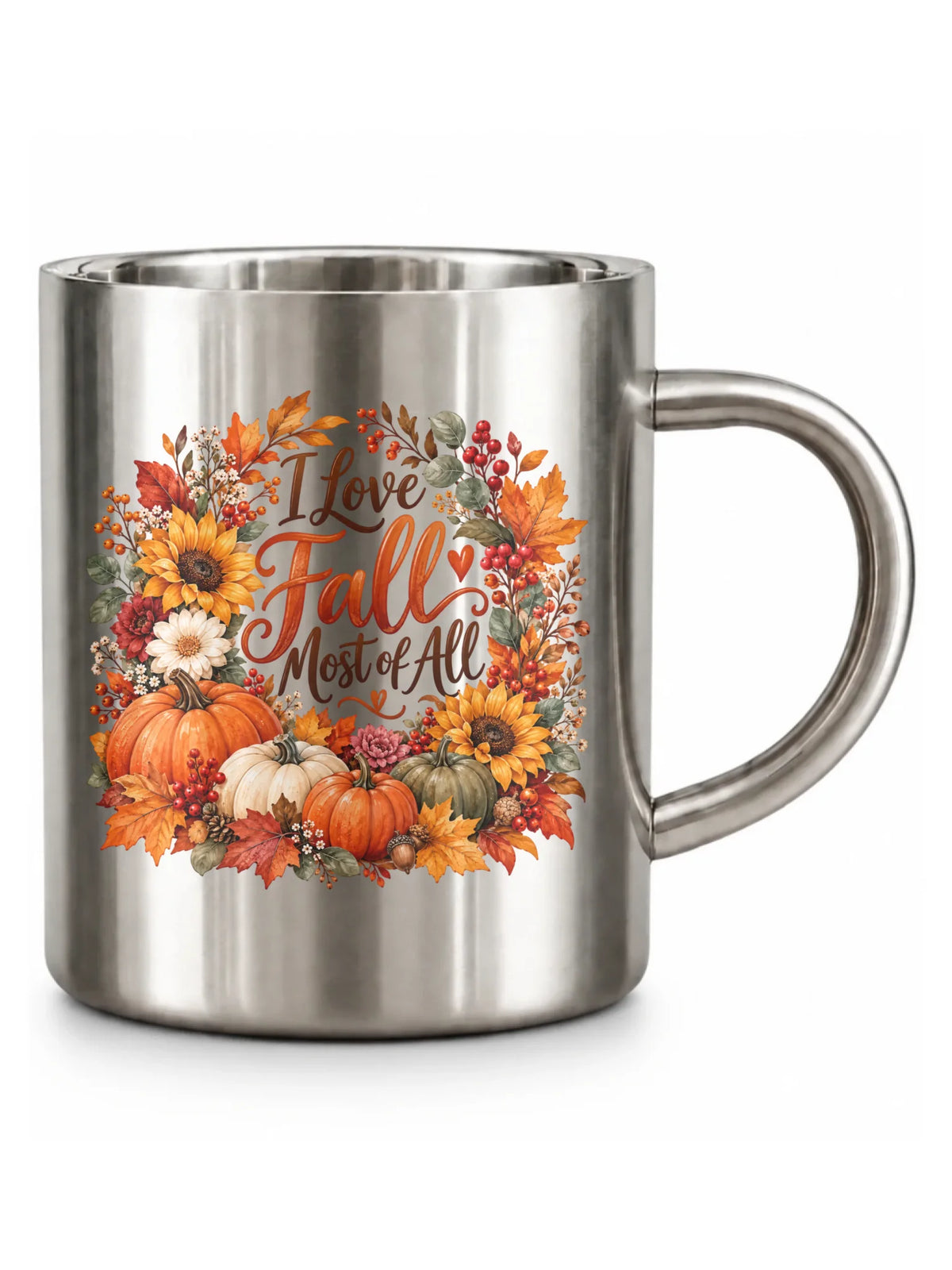 Srebrny kubek turystyczny na pierwszy dzień jesieni - I Love Fall Most of All