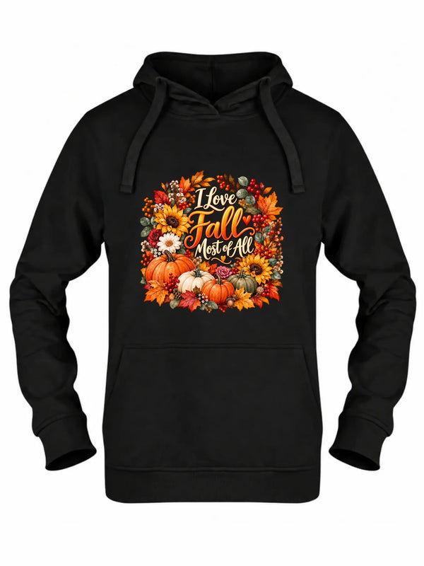 Czarna bluza damska z kapturem na jesień - I Love Fall Most of All