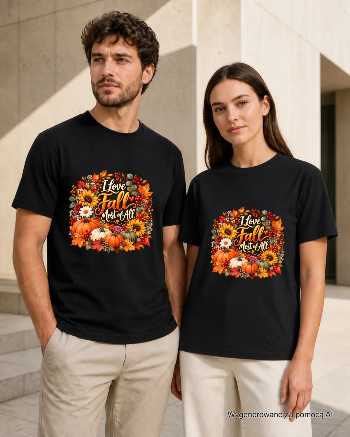 Prezent na jesień czarna koszulka z nadrukiem - I Love Fall Most of All