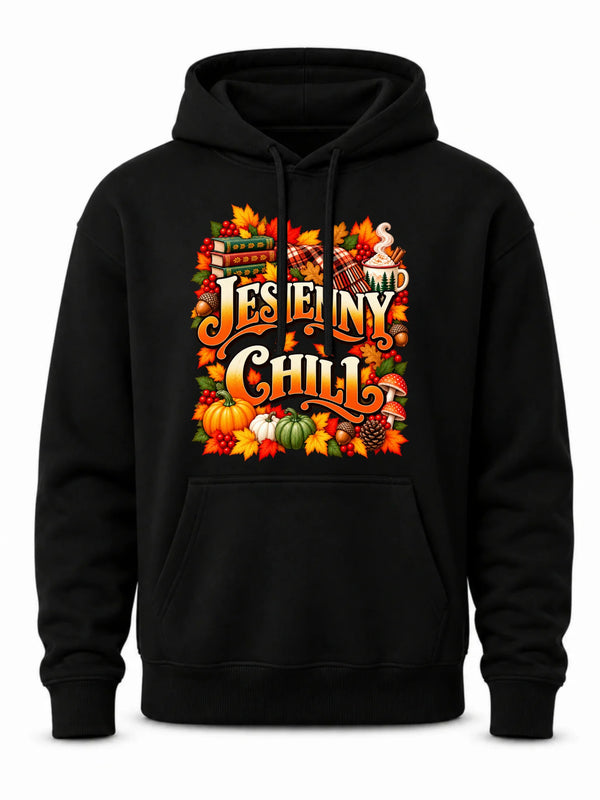 Czarna bluza męska z kapturem na pierwszy dzień jesieni - Jesienny Chill