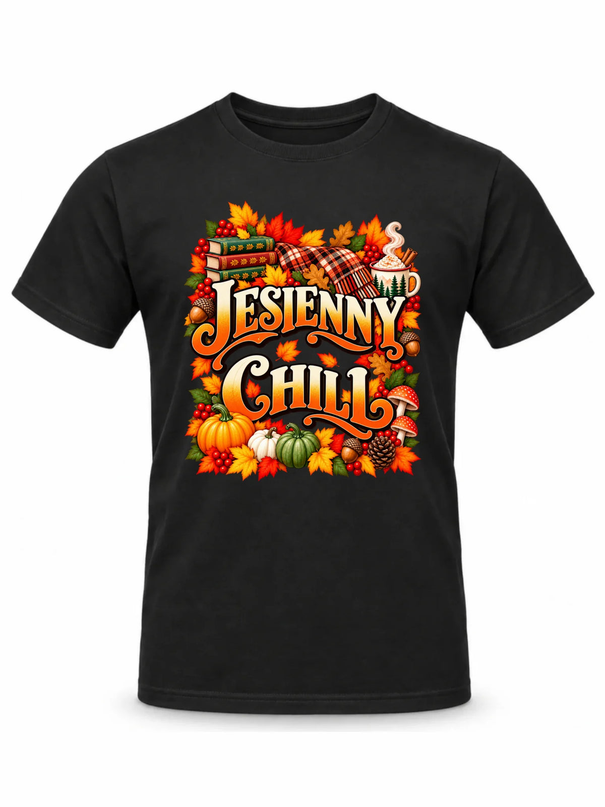 Czarna koszulka męska na pierwszy dzień jesieni - Jesienny Chill