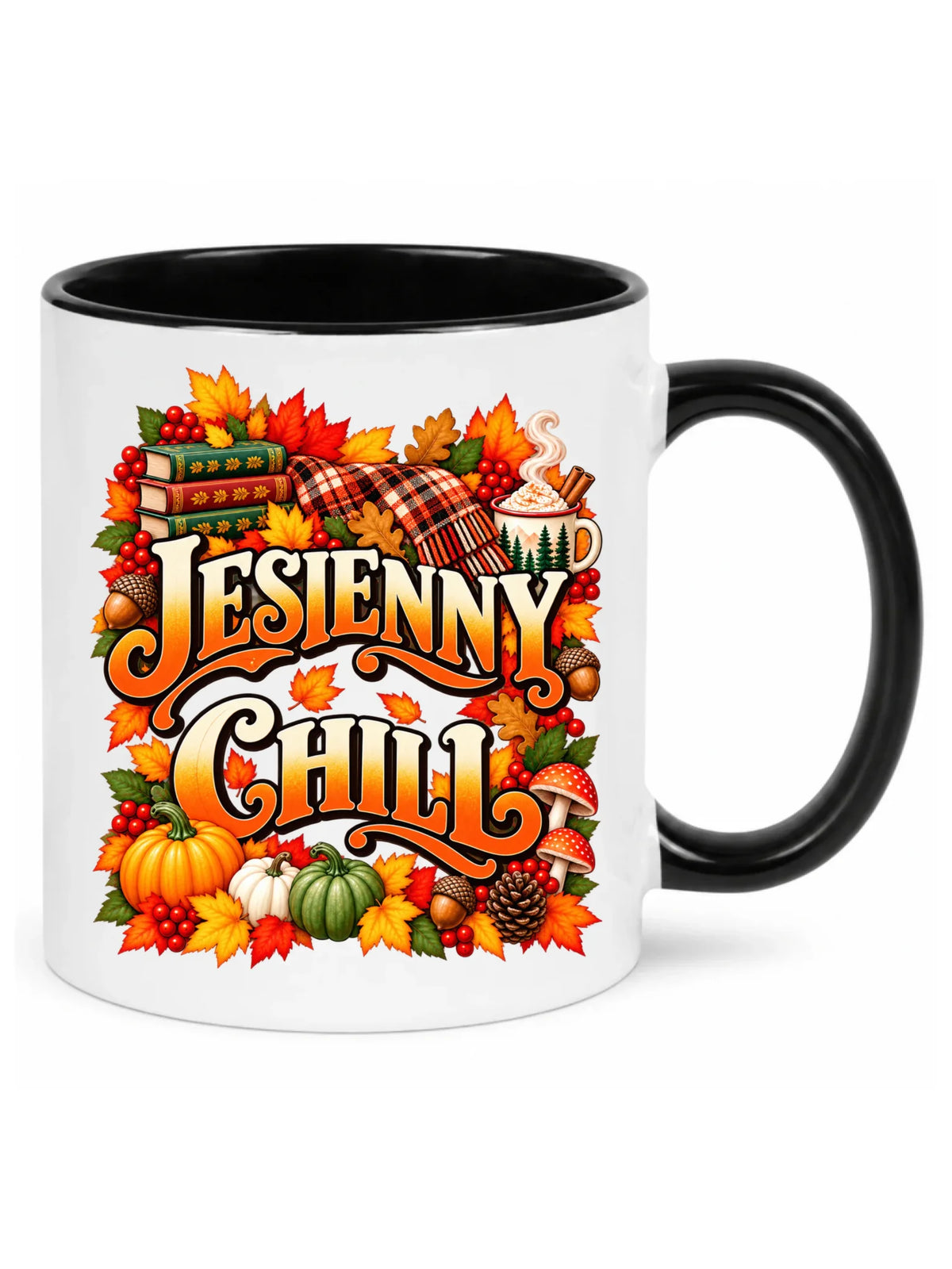 Biały kubek z czarnym środkiem na jesień - Jesienny Chill