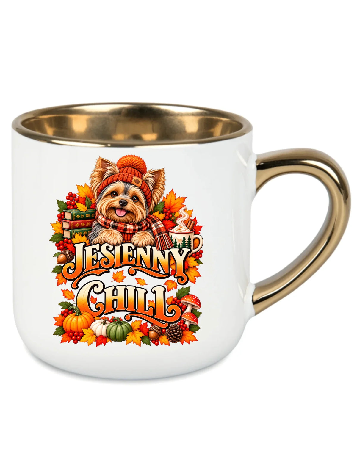 Kubek ze złotym rantem i Yorkiem - Jesienny Chill