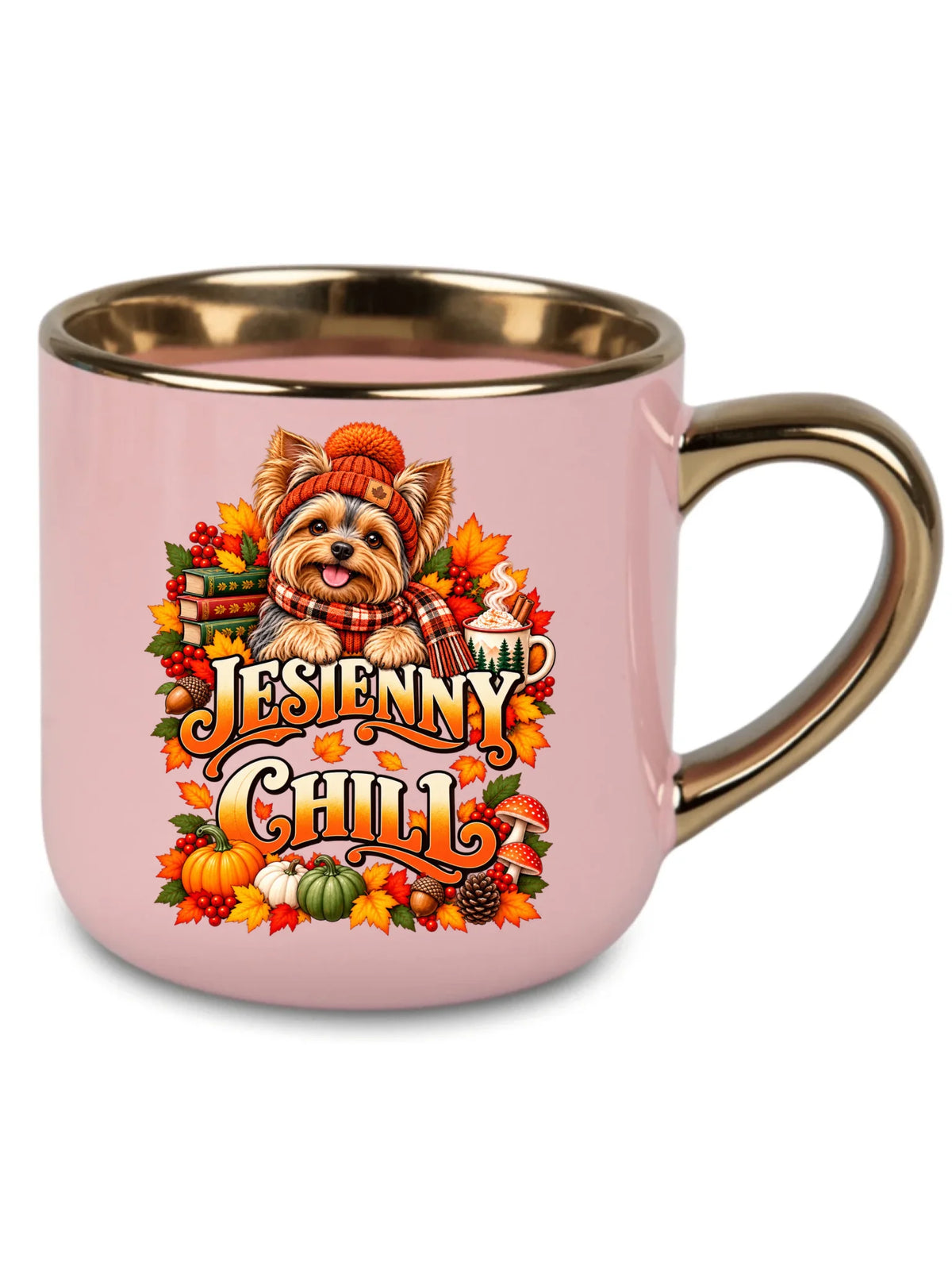 Kubek ze złotym rantem i Yorkiem - Jesienny Chill