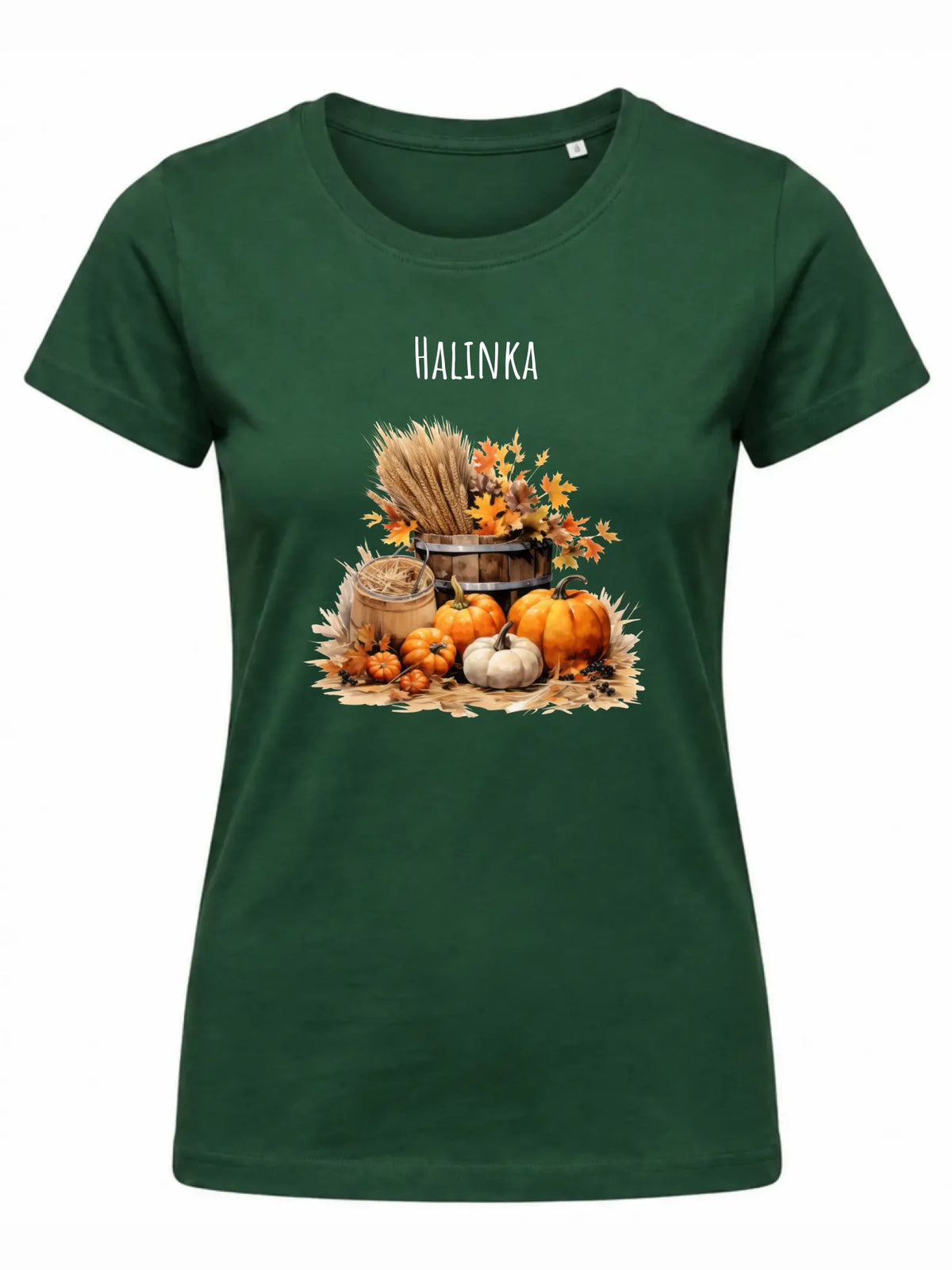 Zielona koszulka damska na jesień z imieniem - Harvest Vibes