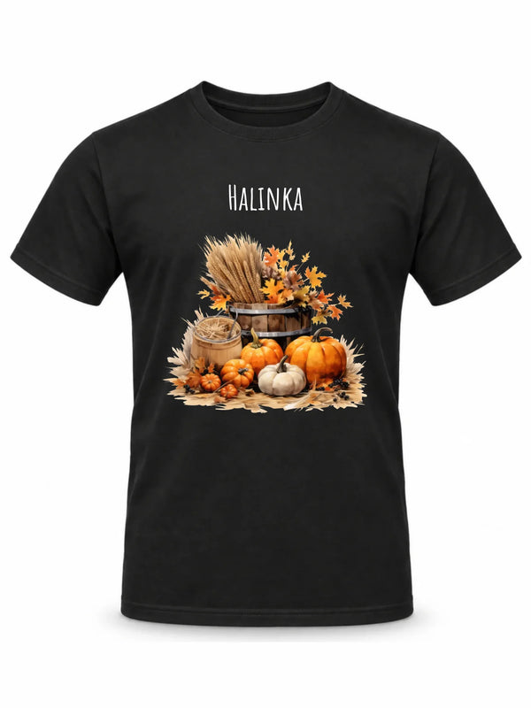 Czarna koszulka męska na jesień z imieniem - Harvest Vibes