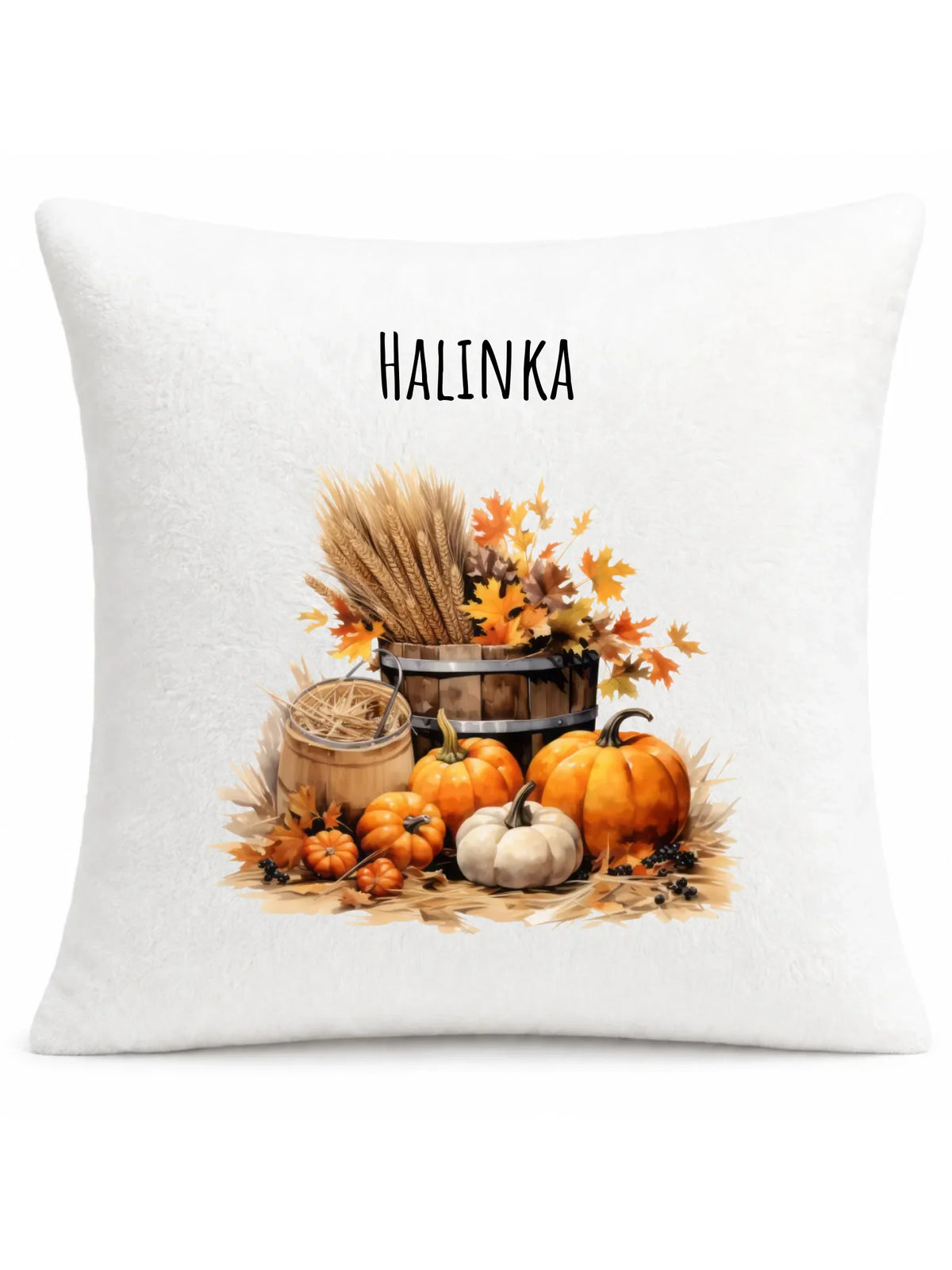 Biała poduszka pluszowa na jesień z imieniem - Harvest Vibes