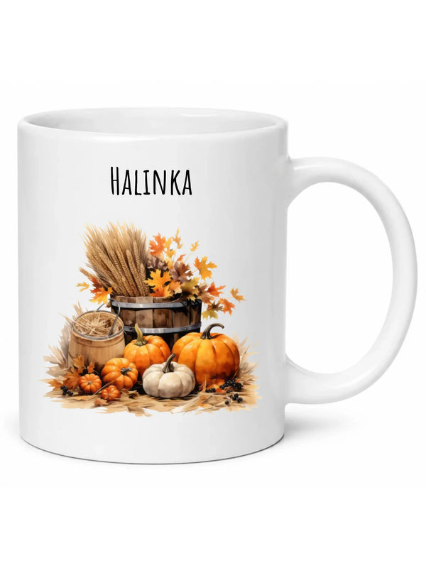 Biały kubek na jesień z imieniem - Harvest Vibes
