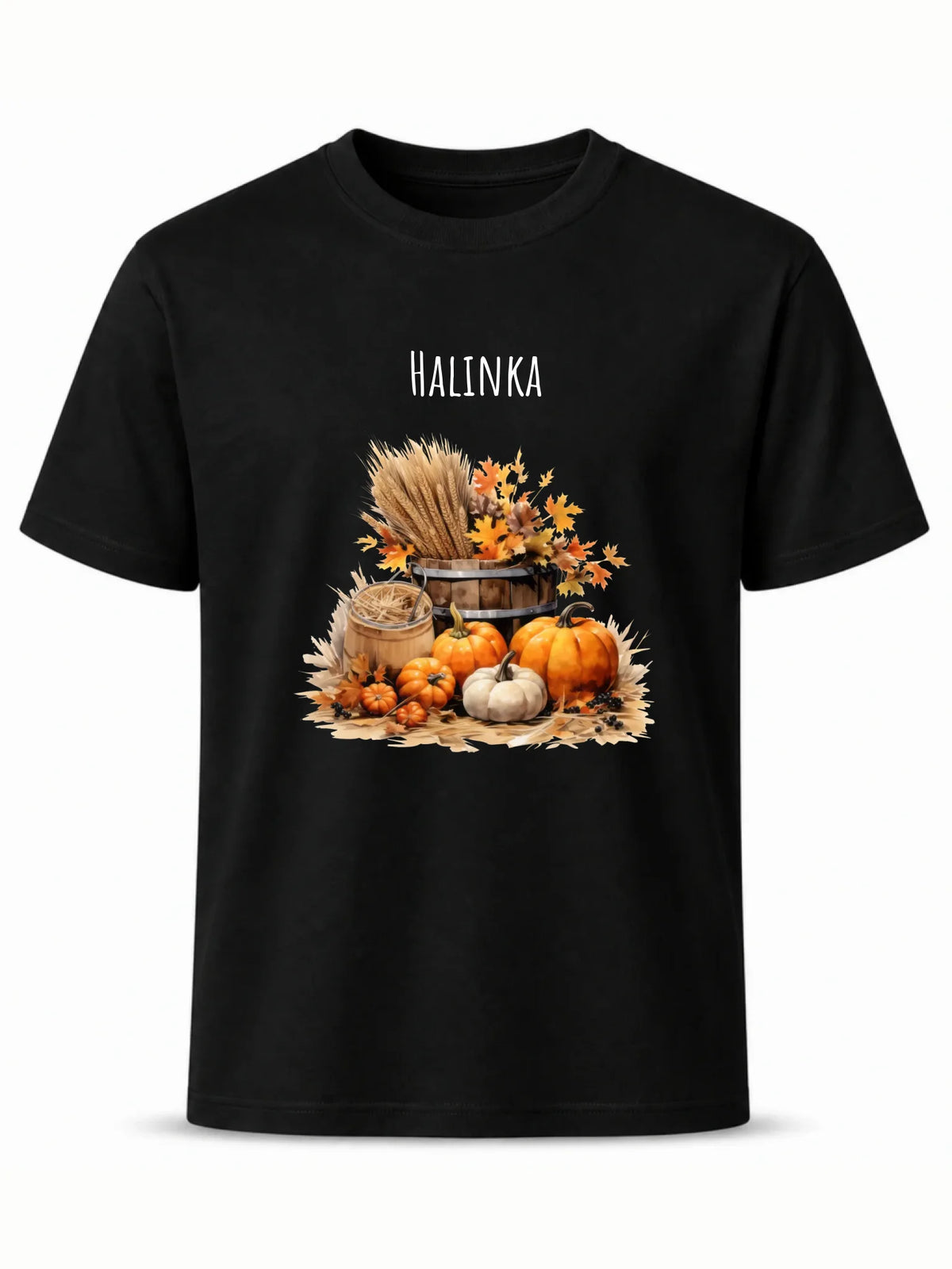 Czarna koszulka na pierwszy dzień jesieni z imieniem - Harvest Vibes