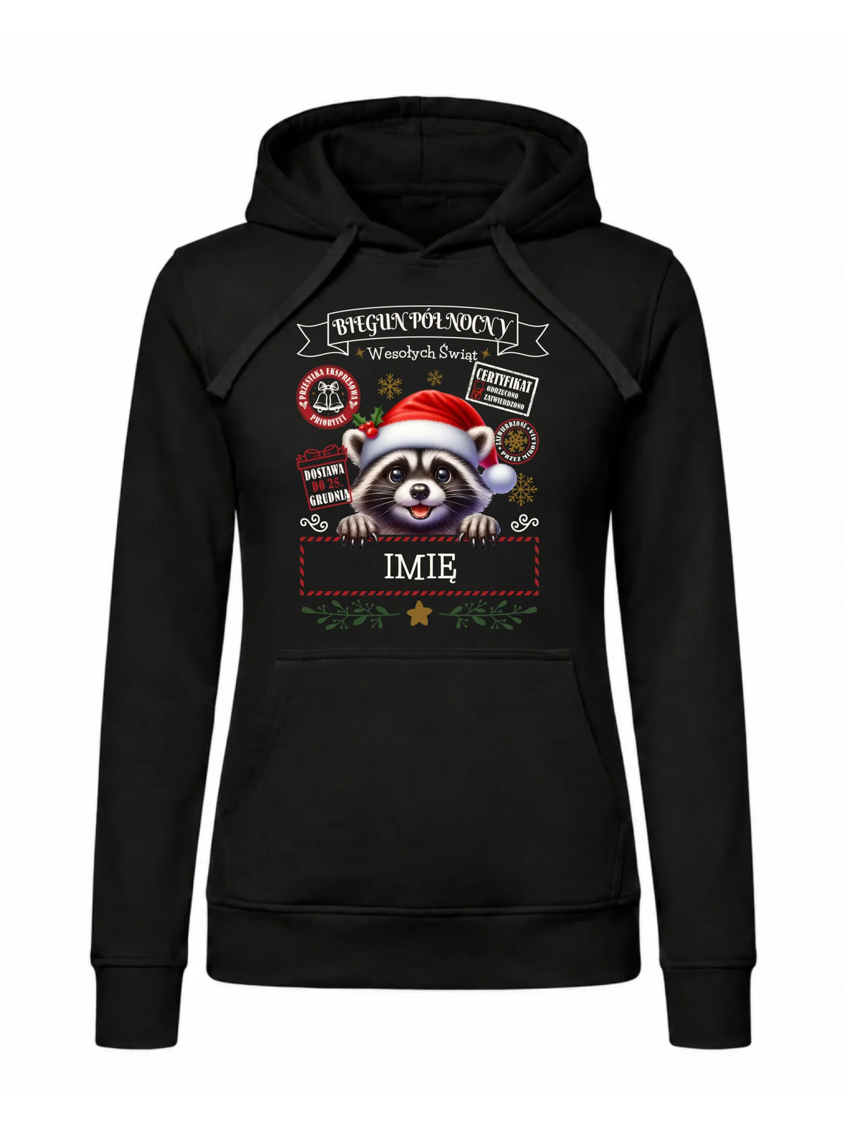 Bluza damska z kapturem świąteczna - Szop Paczka od Mikołaja - personalizowana BN145