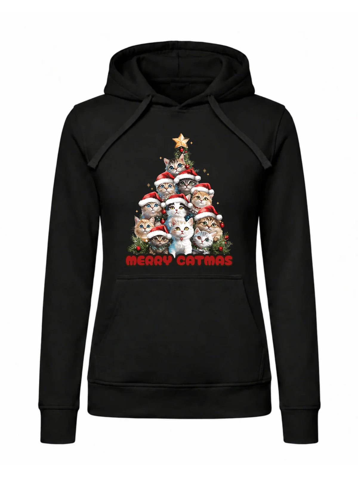 Bluza damska z kapturem świąteczna - Kocia choinka Merry Catmas BN20