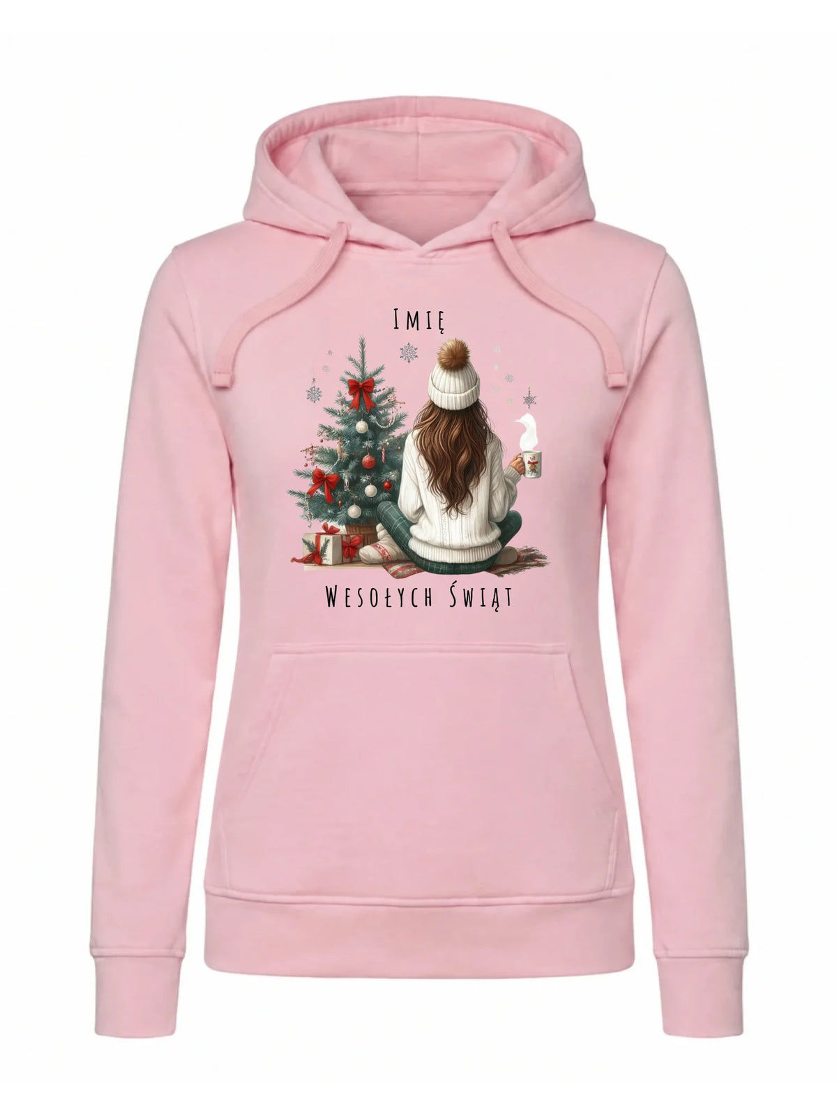 Bluza damska z kapturem świąteczna - Dziewczyna przy choince - personalizowana BN15