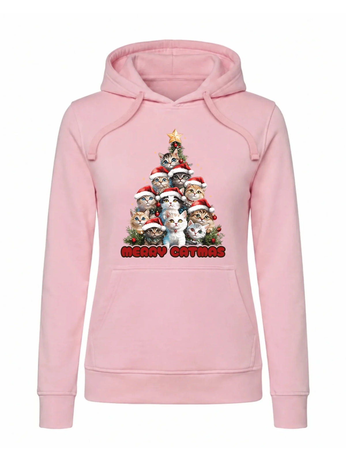 Bluza damska z kapturem świąteczna - Kocia choinka Merry Catmas BN20