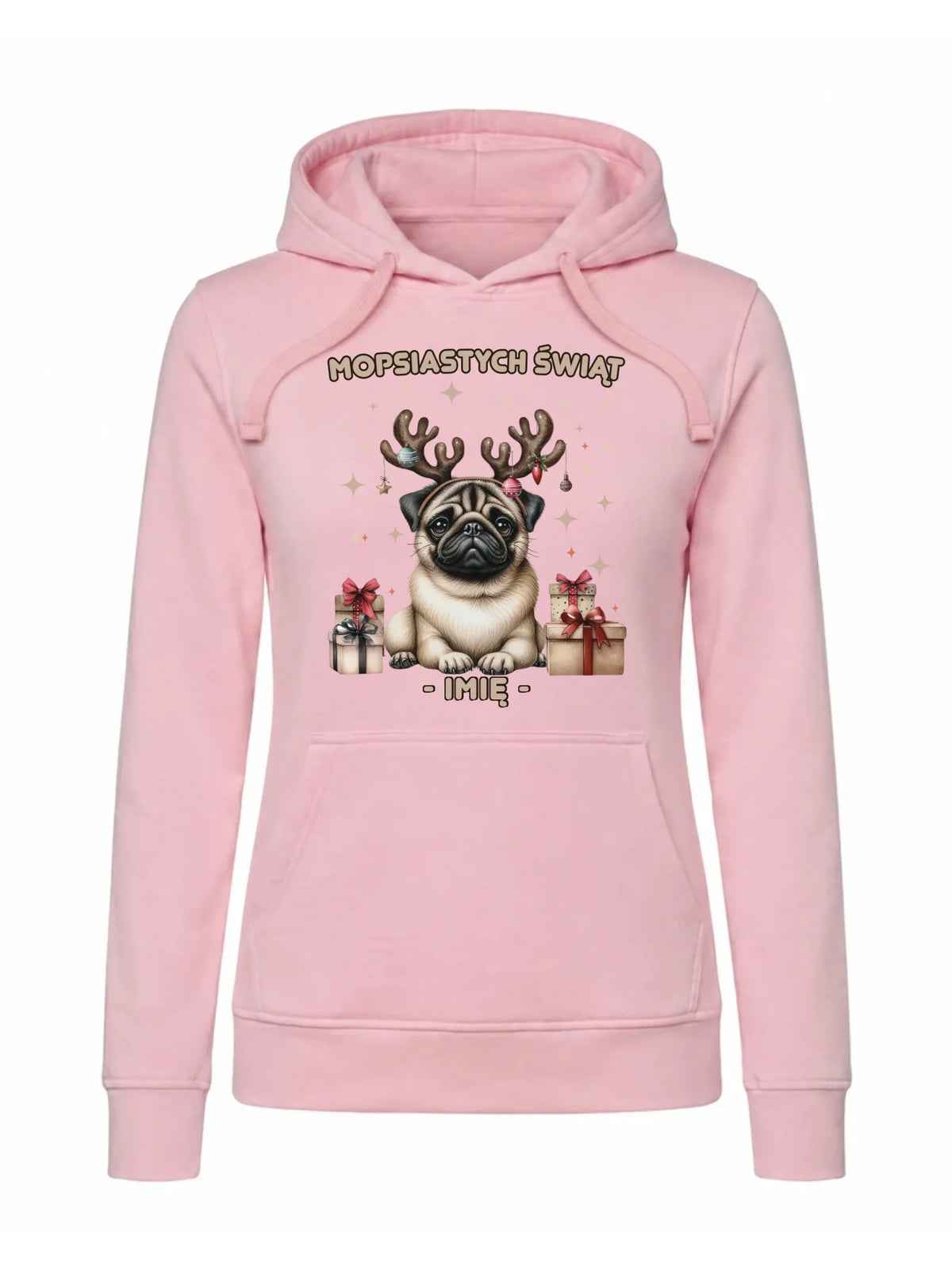 Bluza damska z kapturem świąteczna - Mops Mopsiastych świąt - personalizowana BN91