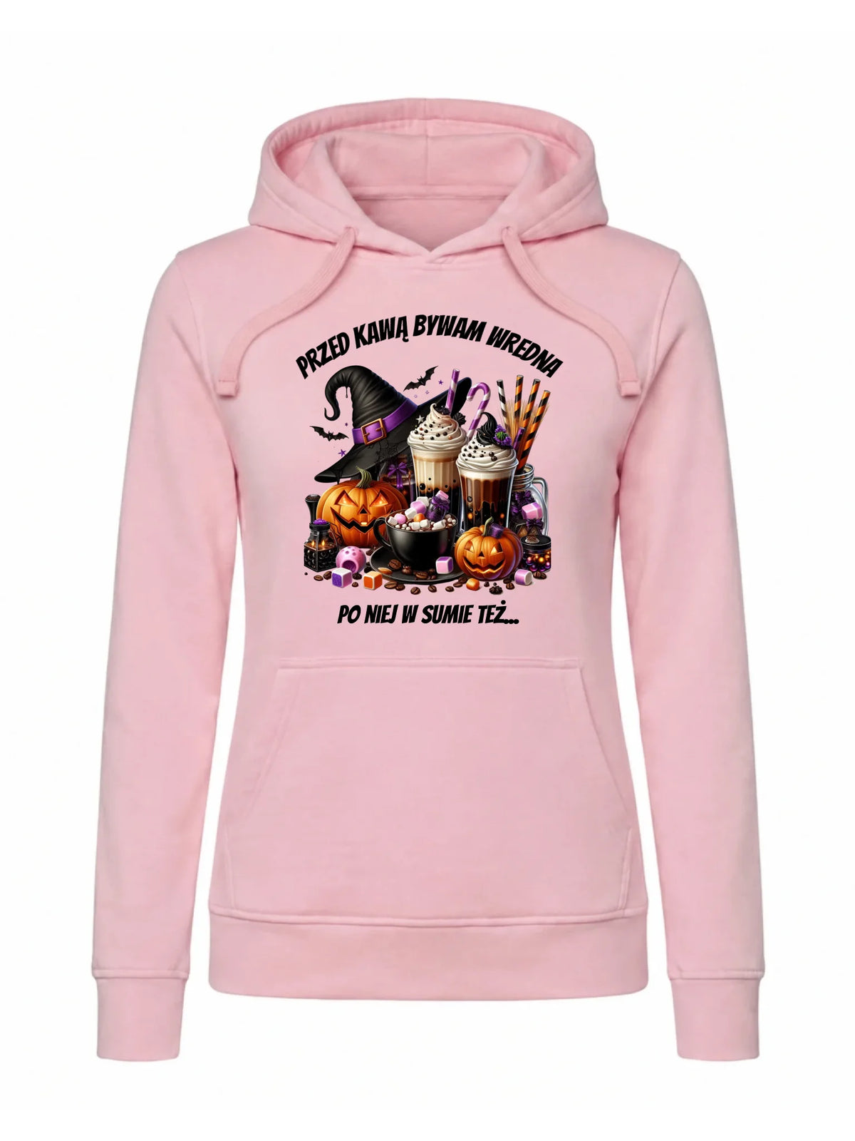 Bluza damska z kapturem Halloween – Przed kawą bywam wredna, po niej w sumie też HL30