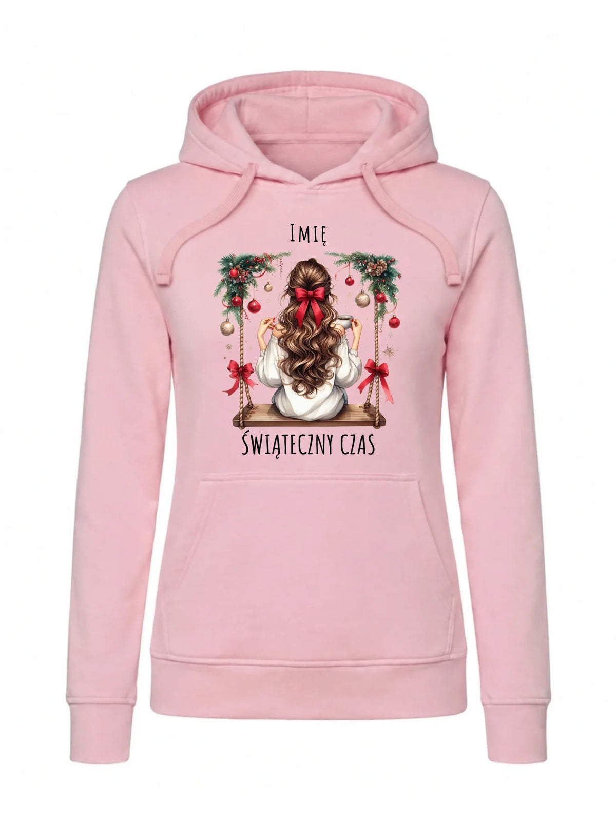 Bluza damska z kapturem świąteczna - Dziewczyna na huśtawce - Świąteczny czas - personalizowana BN105