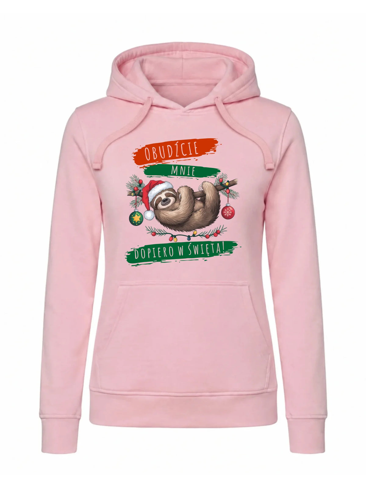 Bluza damska z kapturem świąteczna - Leniwiec - Obudźcie mnie dopiero w święta BN02