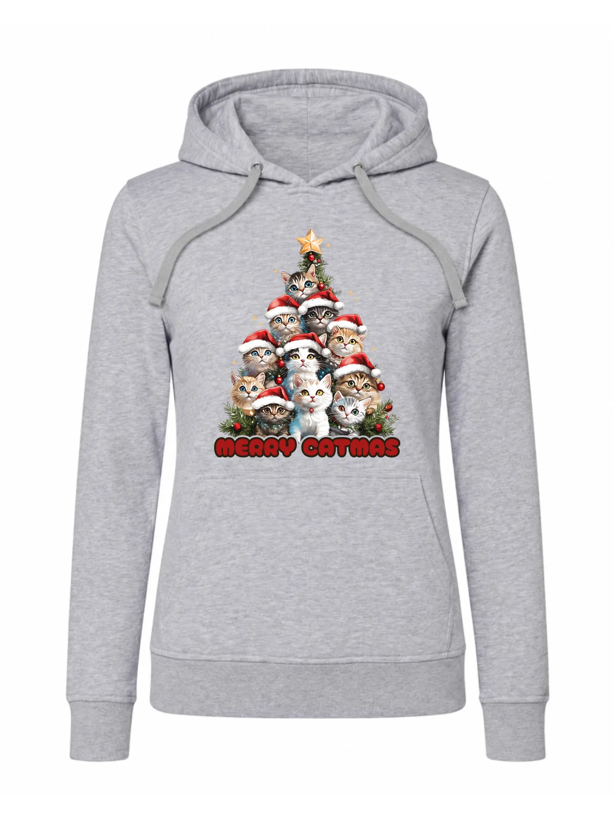 Bluza damska z kapturem świąteczna - Kocia choinka Merry Catmas BN20