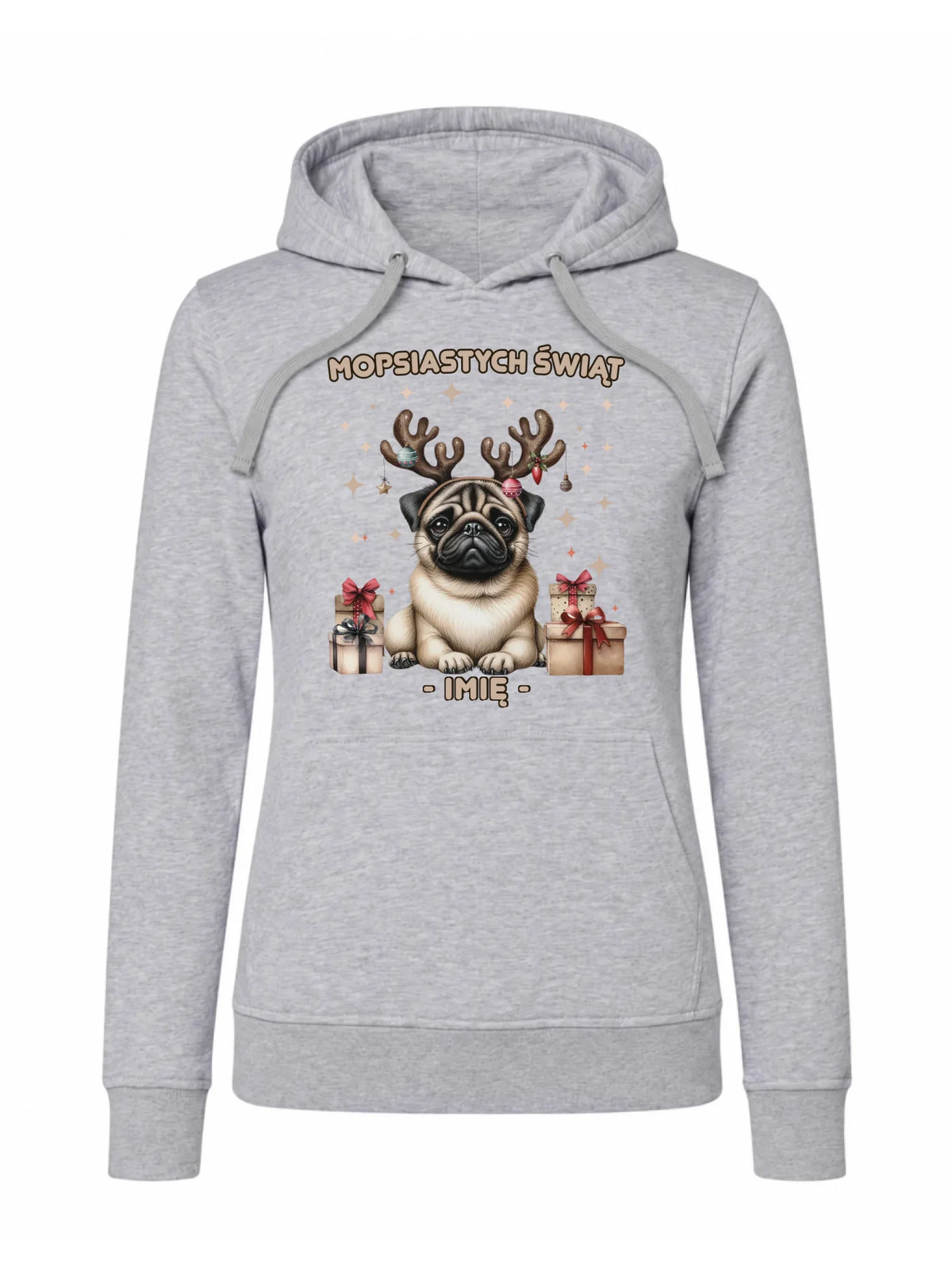 Bluza damska z kapturem świąteczna - Mops Mopsiastych świąt - personalizowana BN91