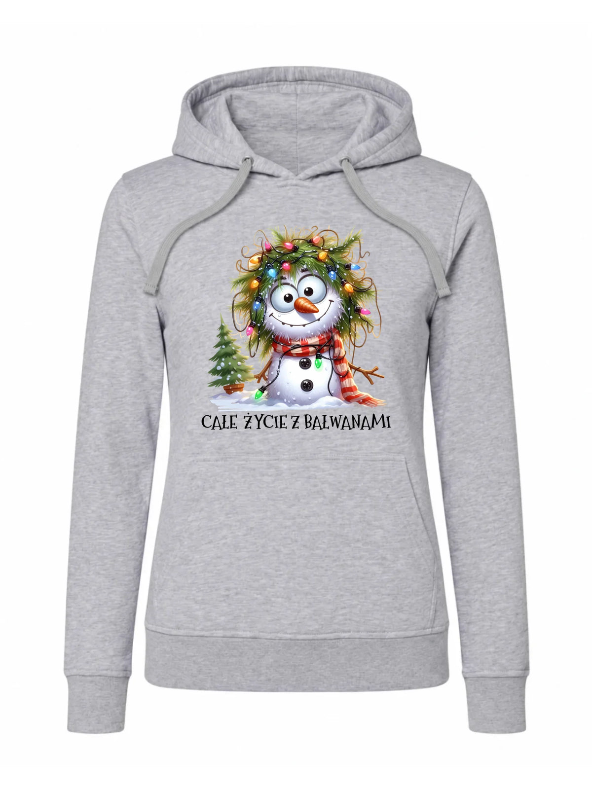 Bluza damska z kapturem świąteczna - Całe życie z bałwanami BN125