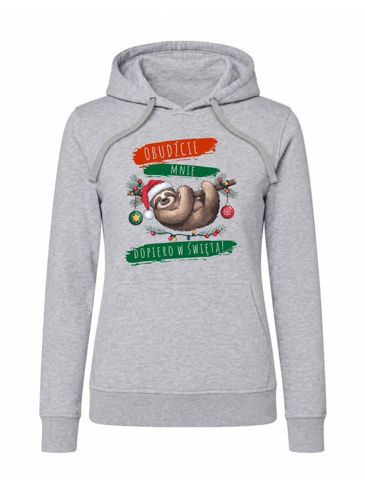 Bluza damska z kapturem świąteczna - Leniwiec - Obudźcie mnie dopiero w święta BN02
