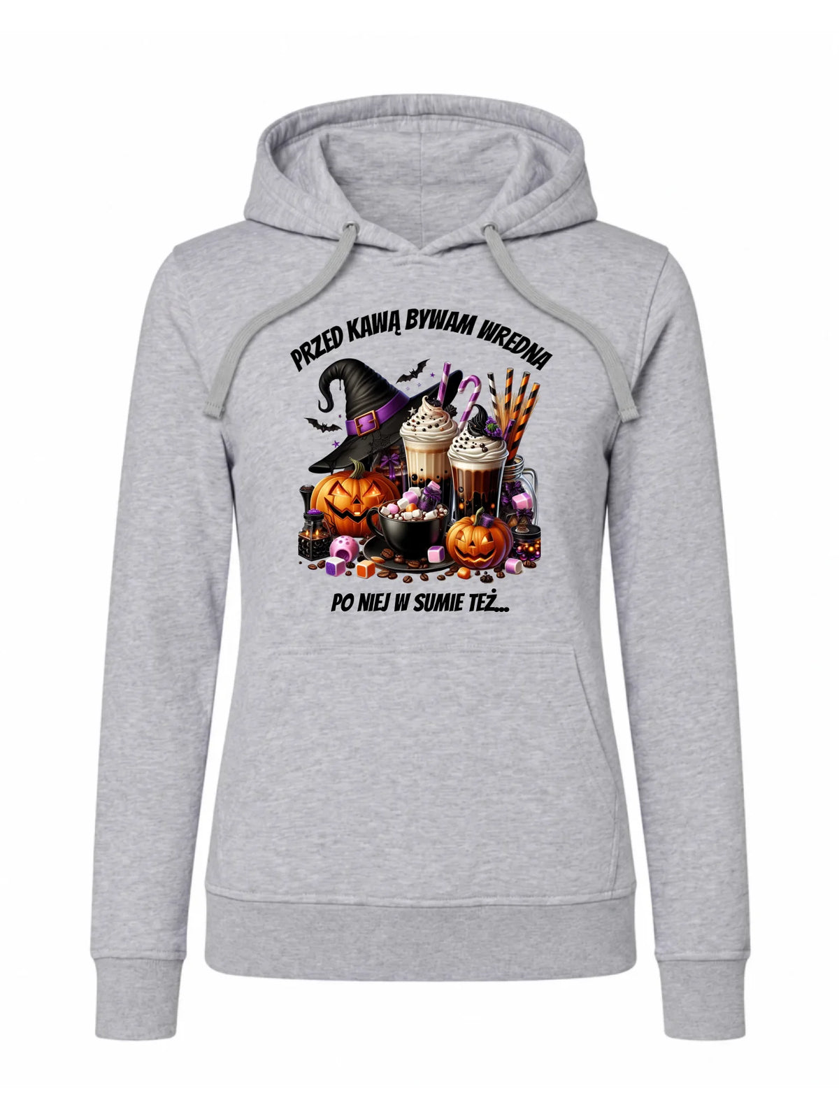 Bluza damska z kapturem Halloween – Przed kawą bywam wredna, po niej w sumie też HL30