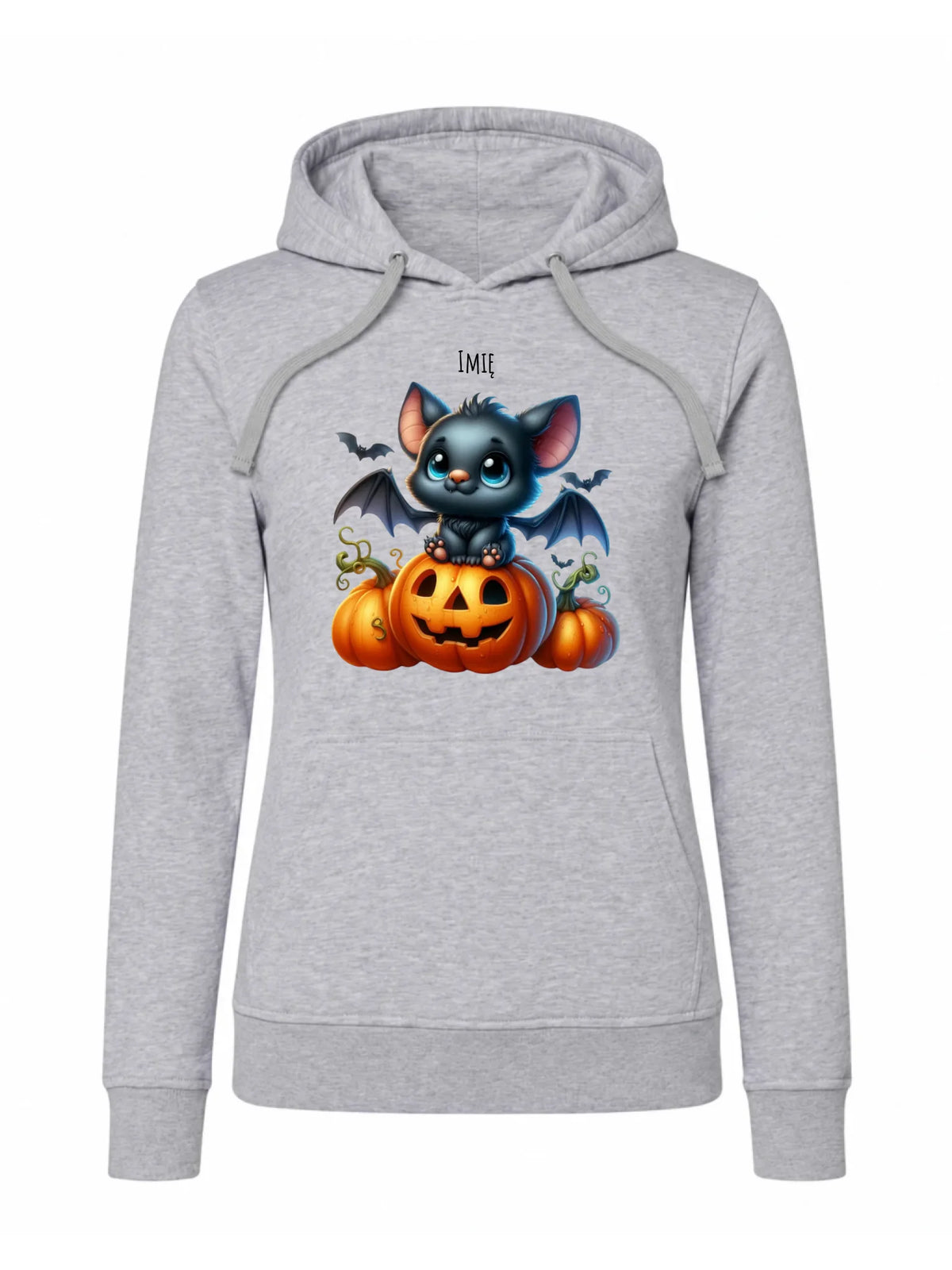Bluza damska z kapturem halloweenowa - Słodki nietoperz z dynią - personalizowana HL09