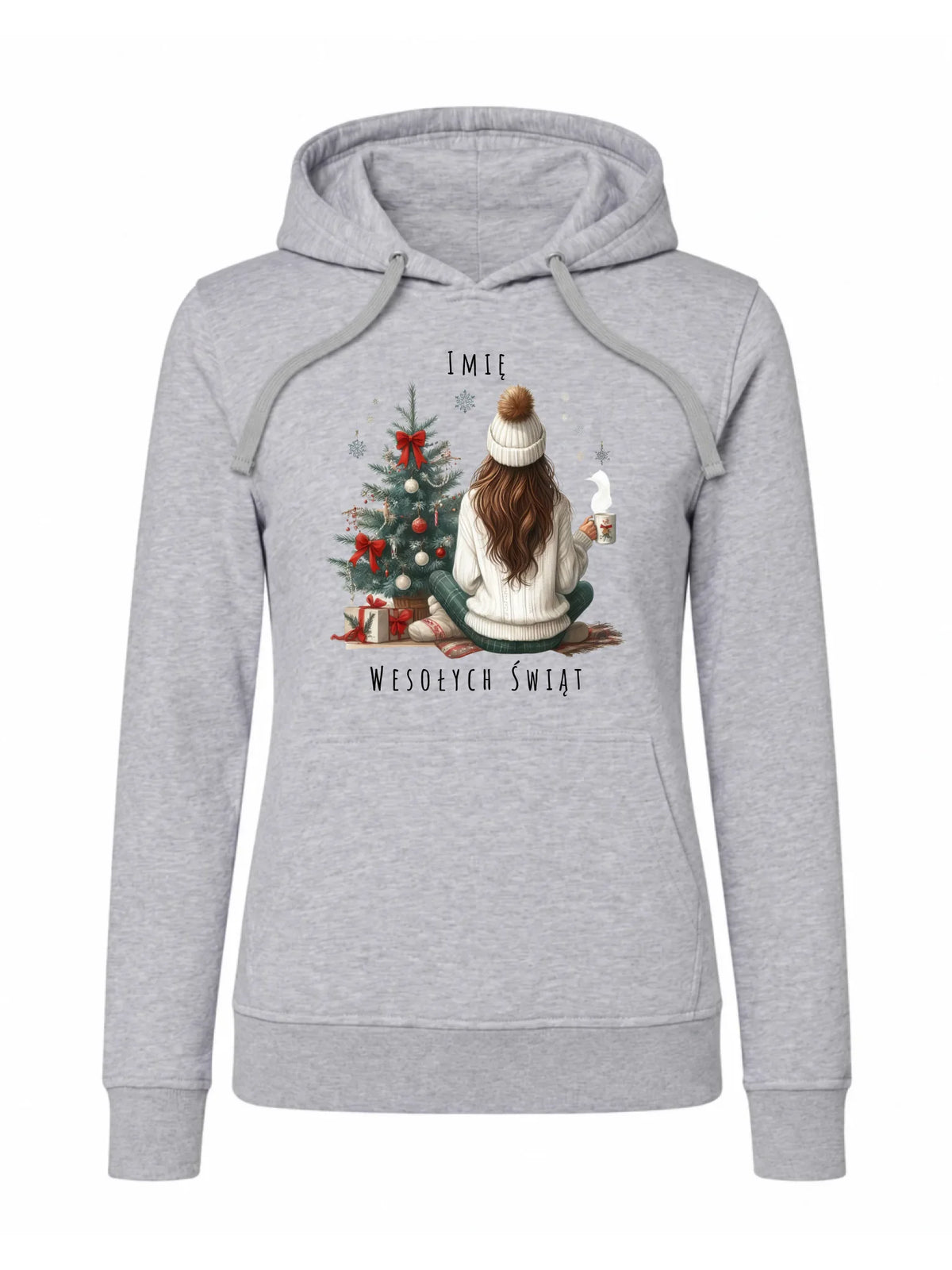 Bluza damska z kapturem świąteczna - Dziewczyna przy choince - personalizowana BN15