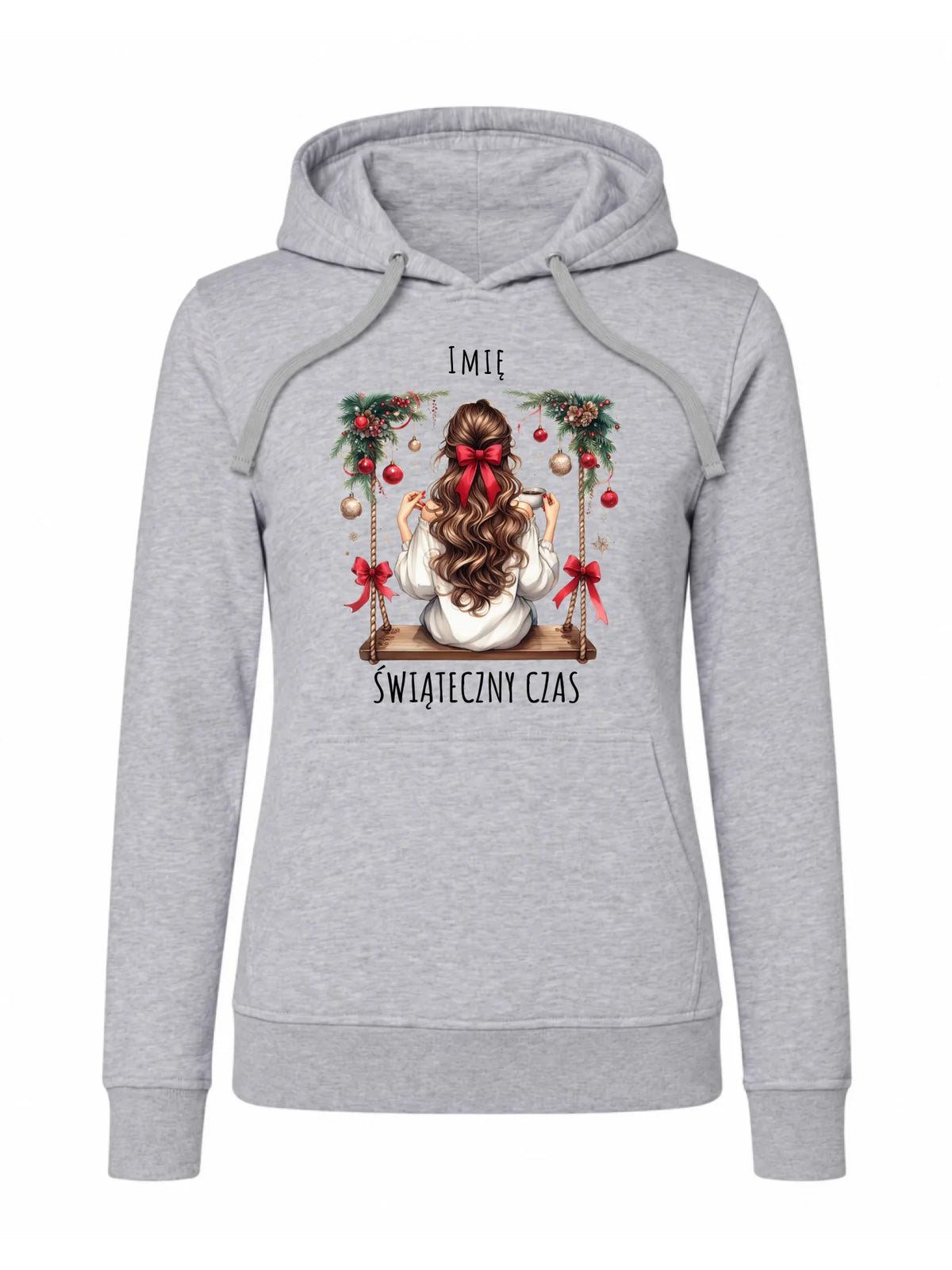 Bluza damska z kapturem świąteczna - Dziewczyna na huśtawce - Świąteczny czas - personalizowana BN105