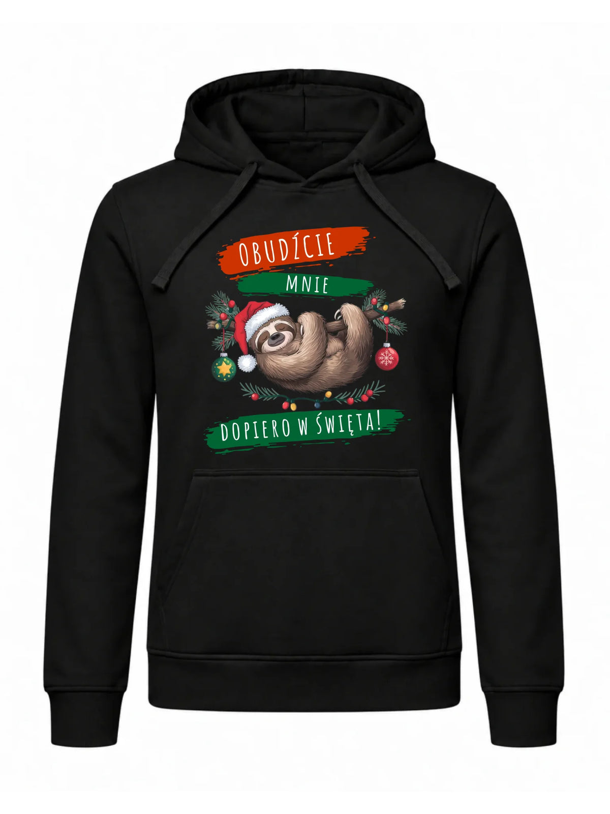 Bluza męska z kapturem świąteczna - Leniwiec - Obudźcie mnie dopiero w święta BN02