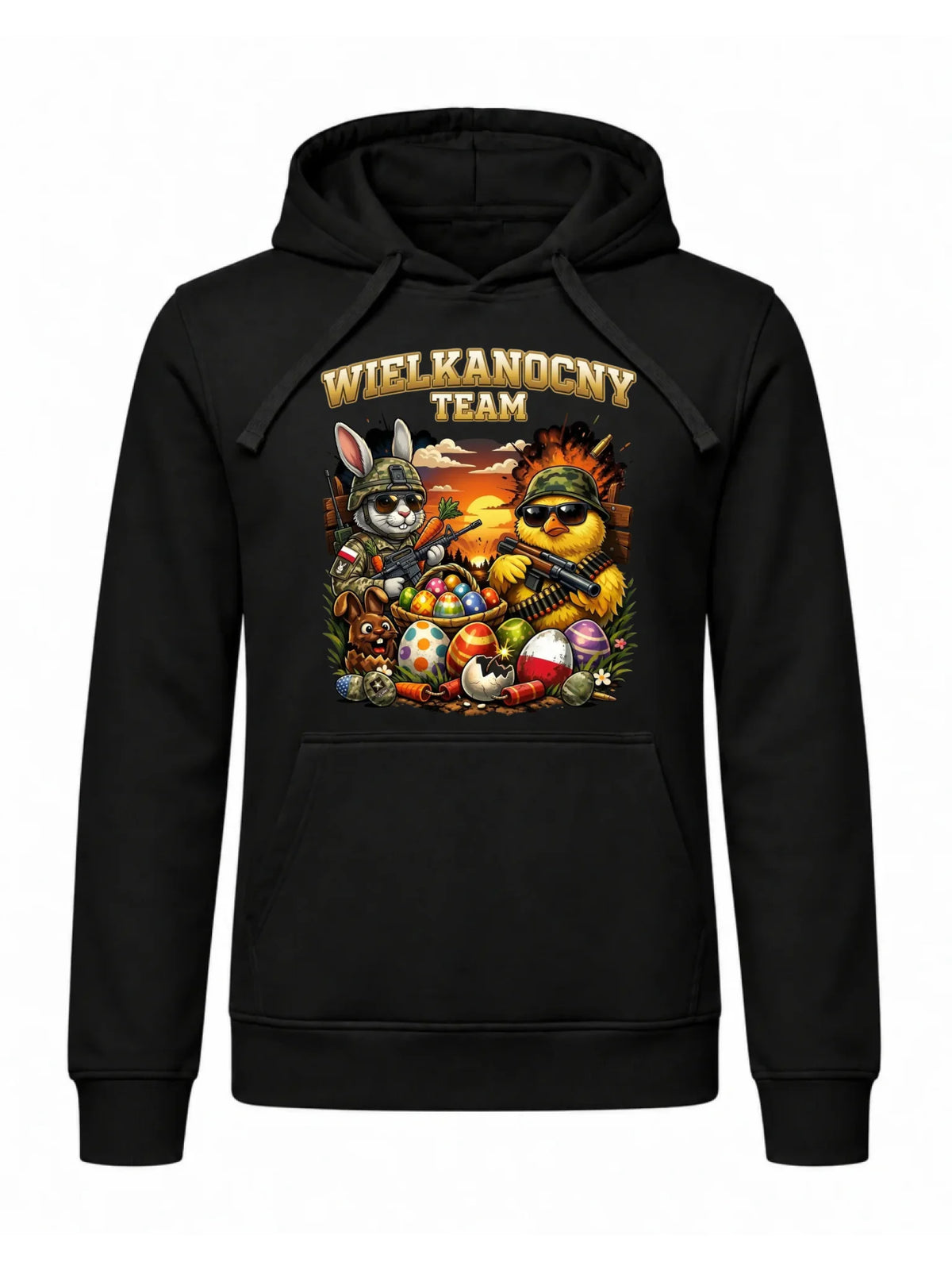 Bluza męska z kapturem na Wielkanoc - Kurczak i zając armia Wielkanocny Team WN37