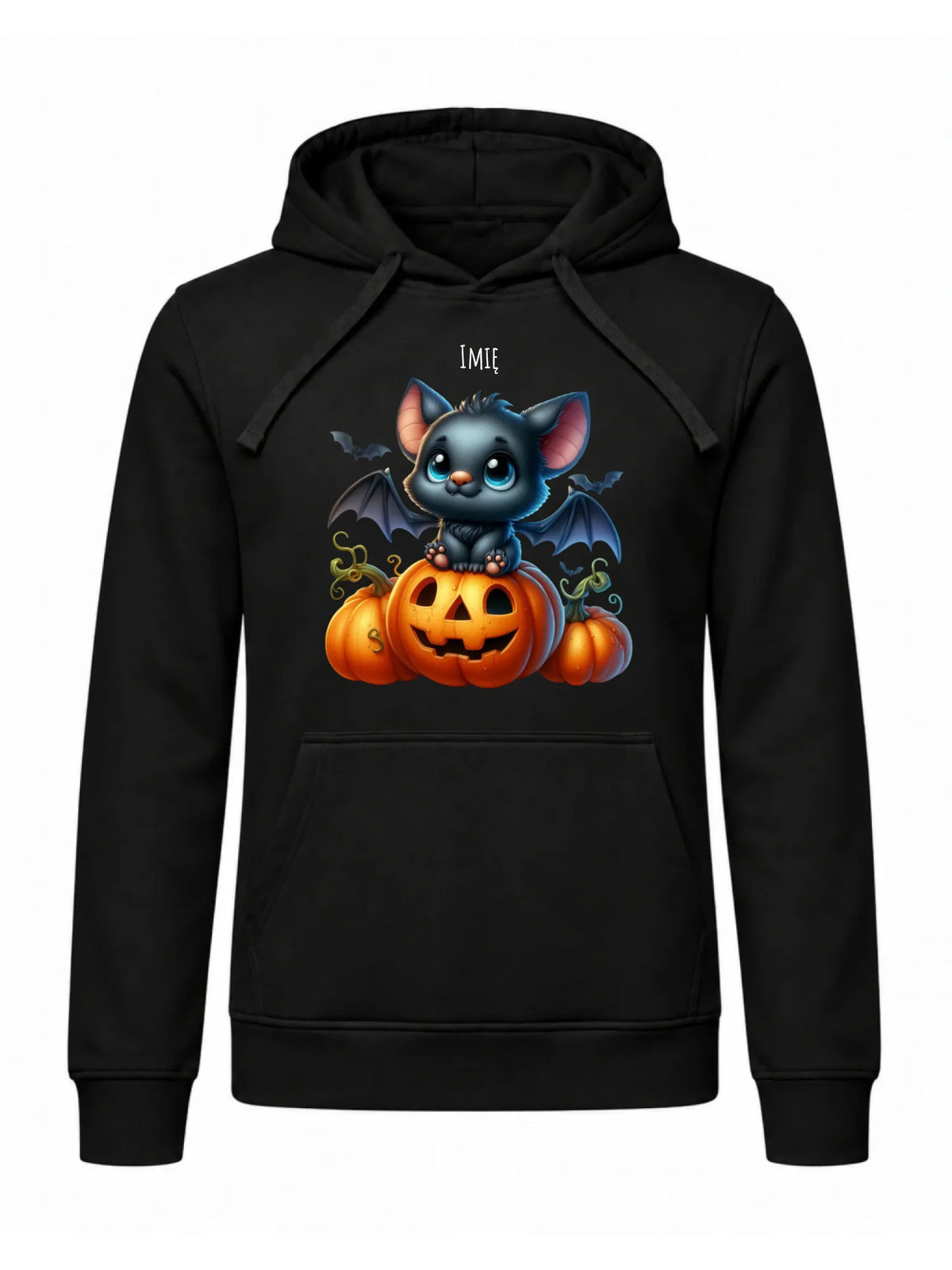 Bluza męska z kapturem halloweenowa - Słodki nietoperz z dynią - personalizowana HL09