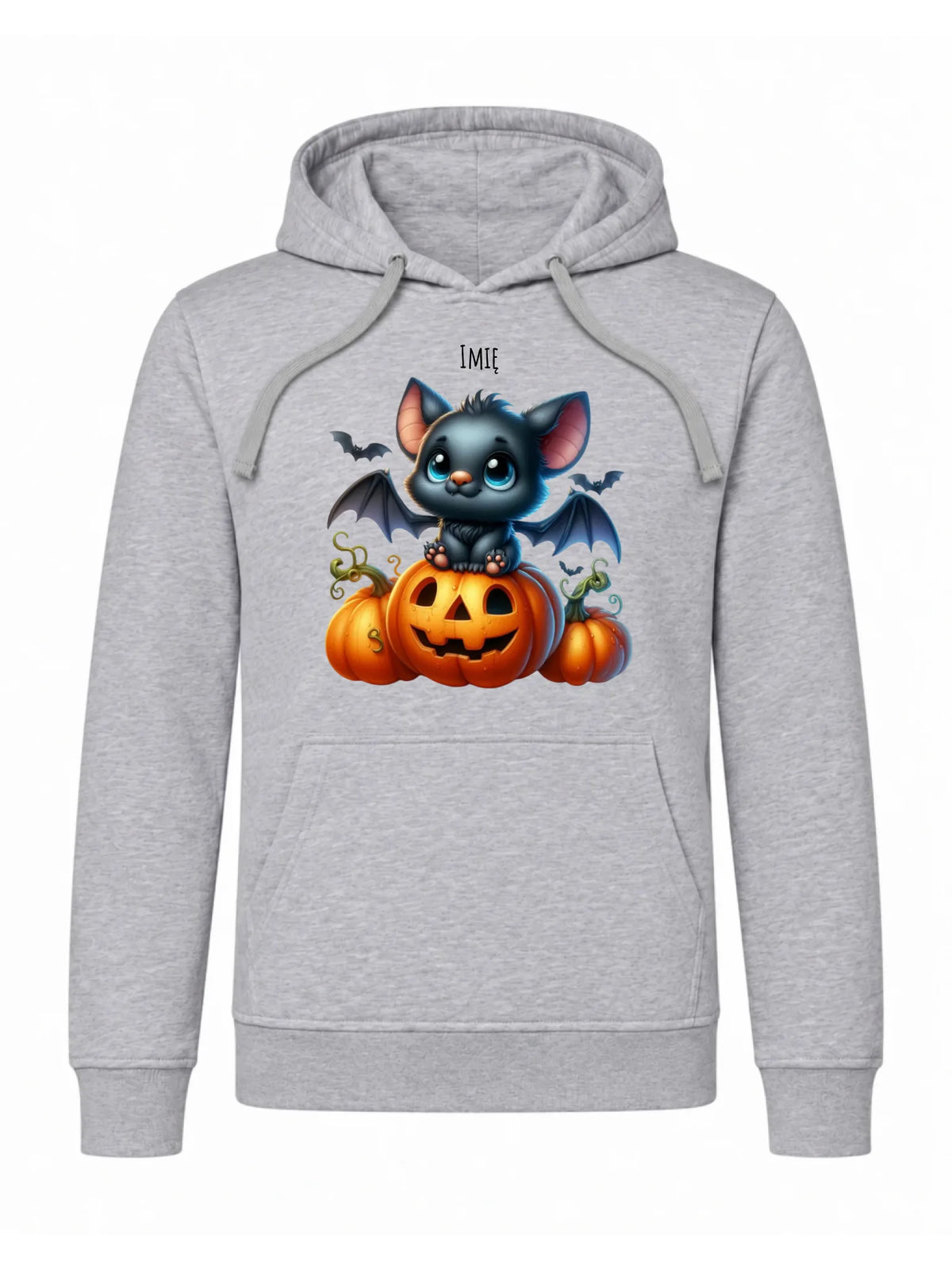 Bluza męska z kapturem halloweenowa - Słodki nietoperz z dynią - personalizowana HL09