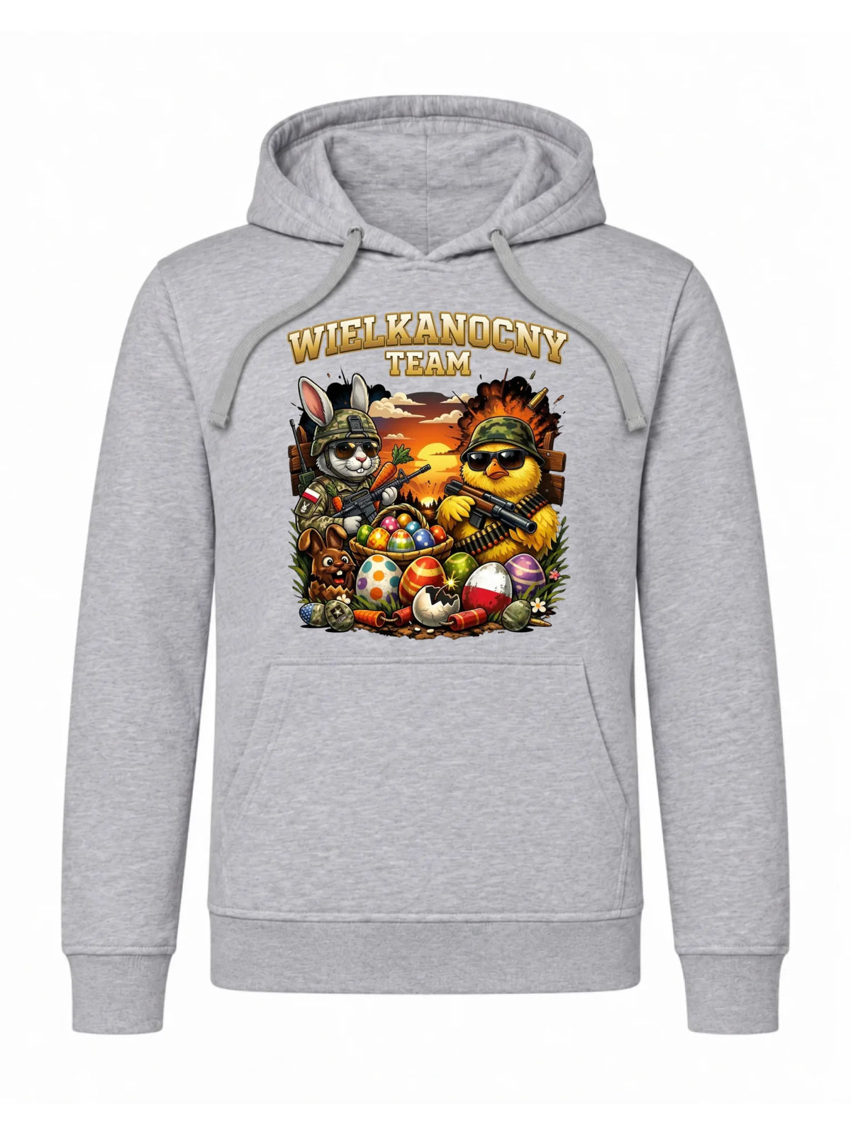 Bluza męska z kapturem na Wielkanoc - Kurczak i zając armia Wielkanocny Team WN37