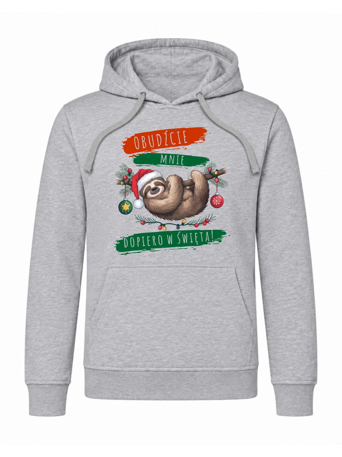Bluza męska z kapturem świąteczna - Leniwiec - Obudźcie mnie dopiero w święta BN02