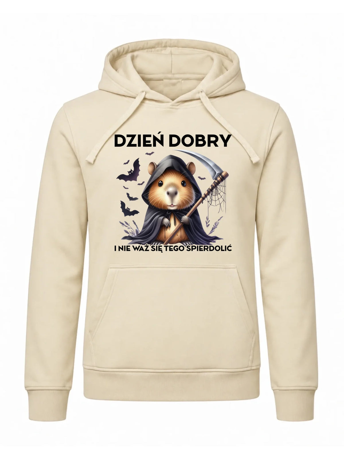 Bluza męska z kapturem na halloween - Kapibara Żniwiarz - Dzień dobry - bez cenzury HL20