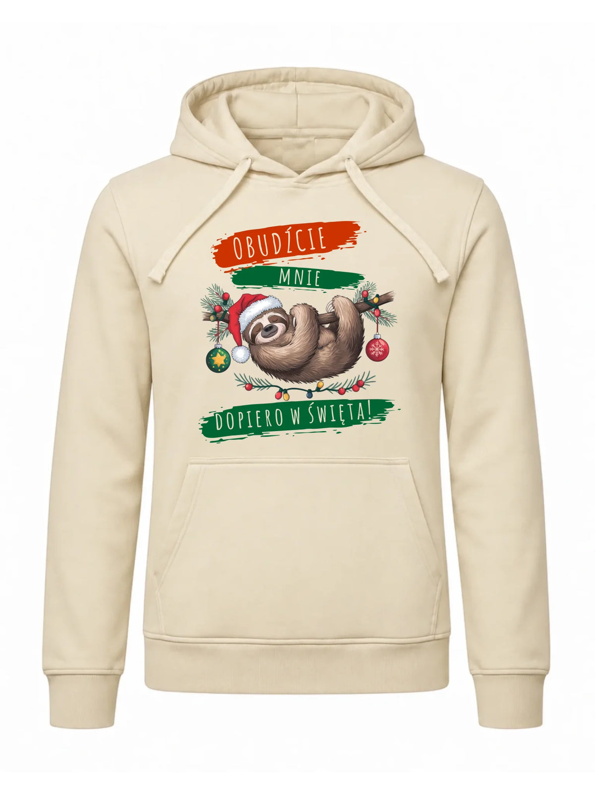 Bluza męska z kapturem świąteczna - Leniwiec - Obudźcie mnie dopiero w święta BN02