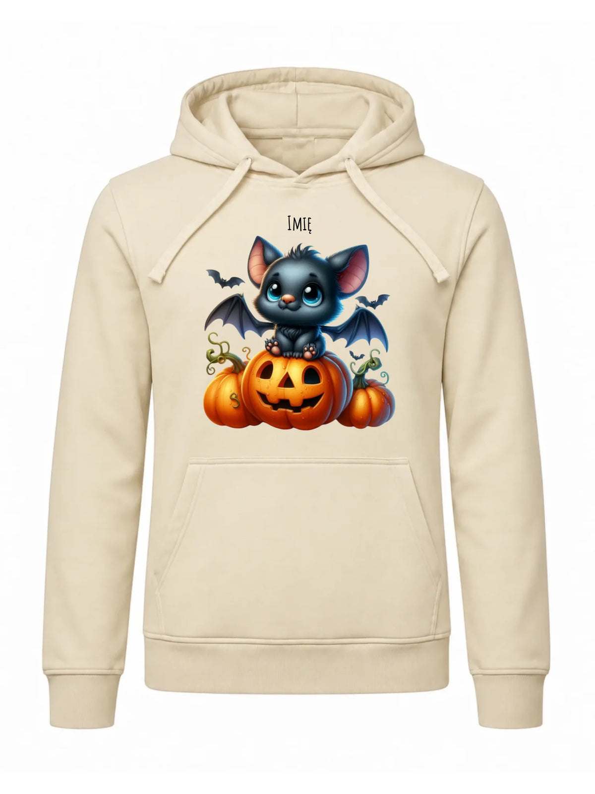 Bluza męska z kapturem halloweenowa - Słodki nietoperz z dynią - personalizowana HL09