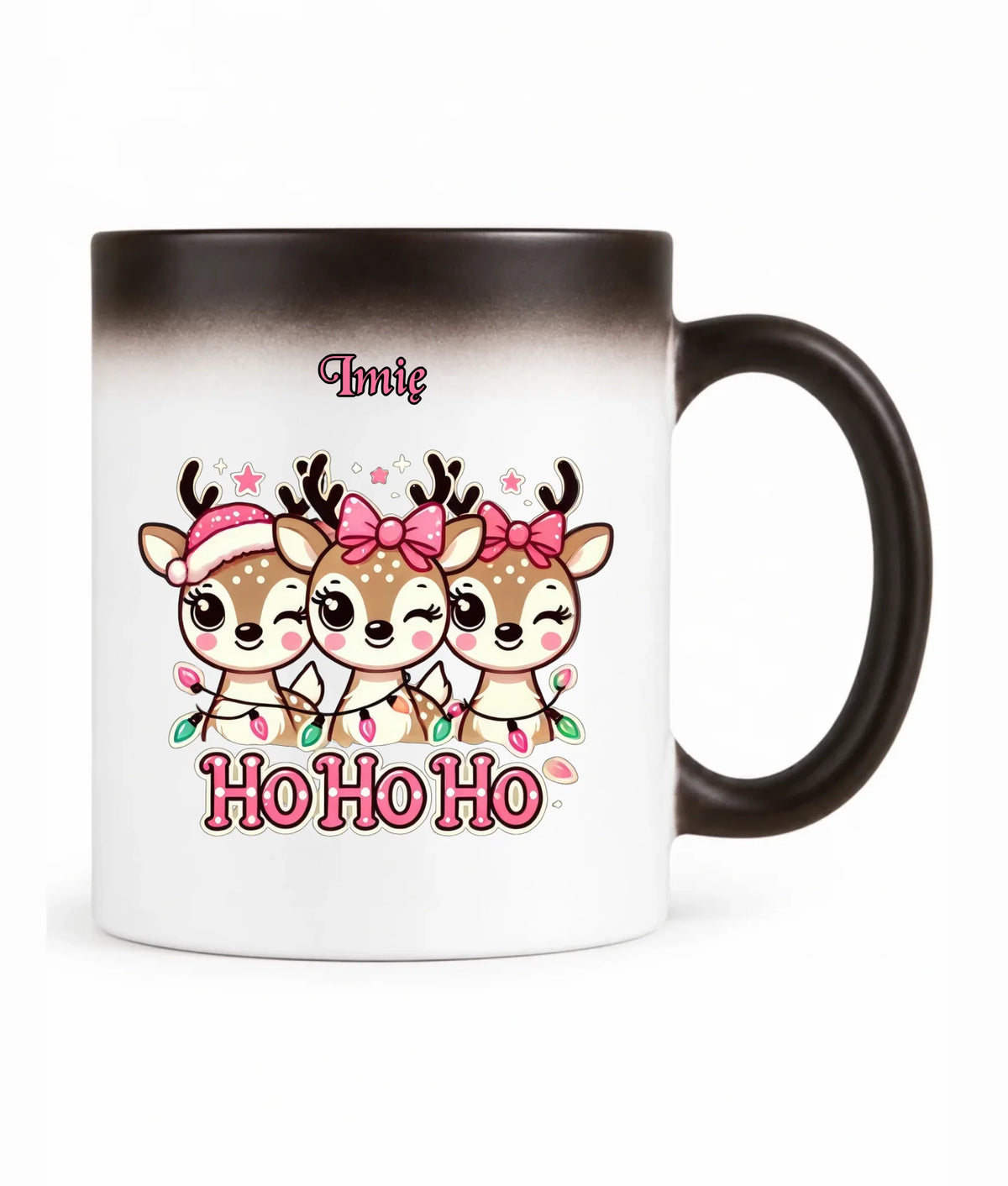 Kubek magiczny świąteczny - Ho ho ho Słodkie reniferki - personalizowany BN49