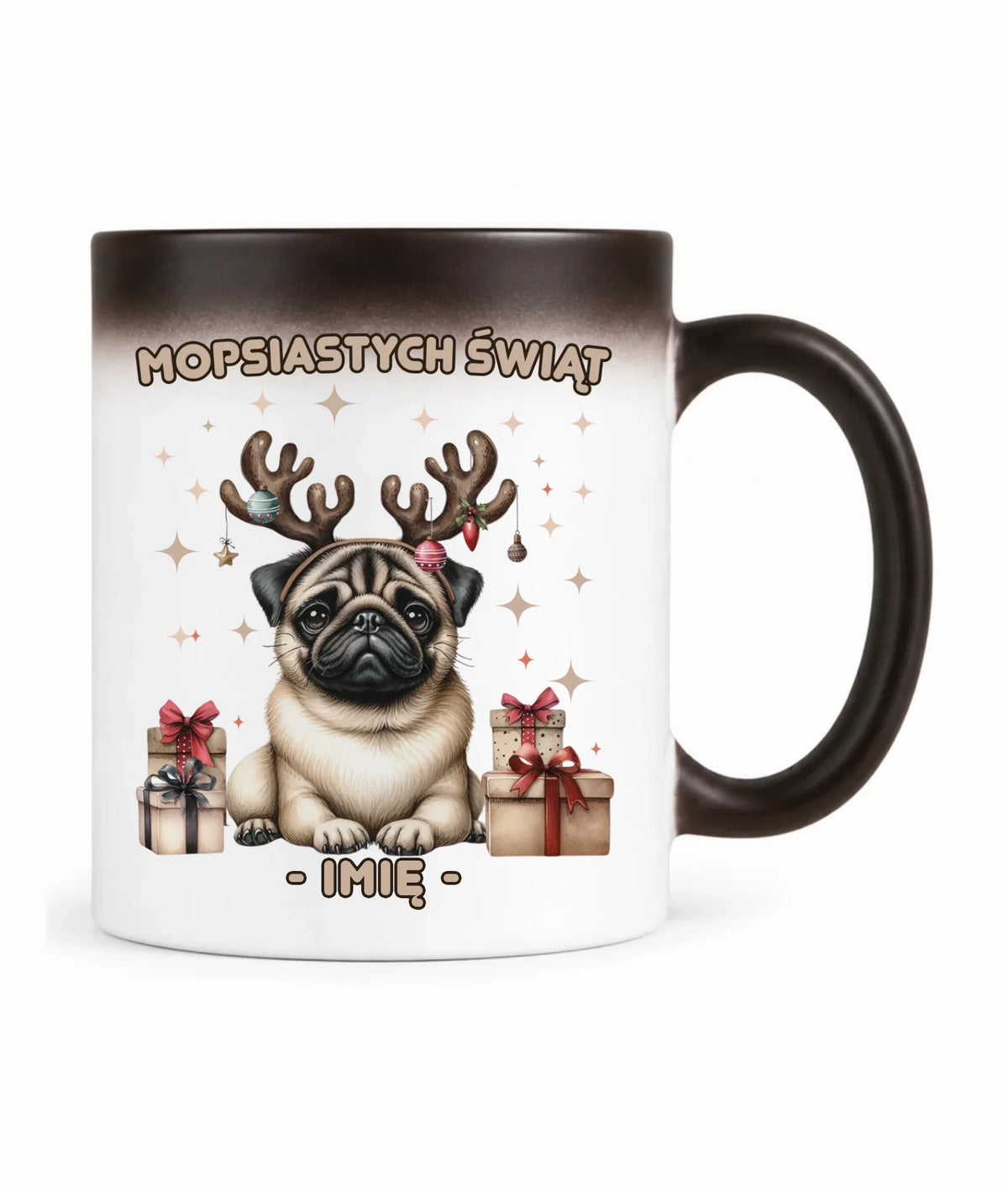 Kubek magiczny świąteczny - Mops Mopsiastych świąt - personalizowany BN91