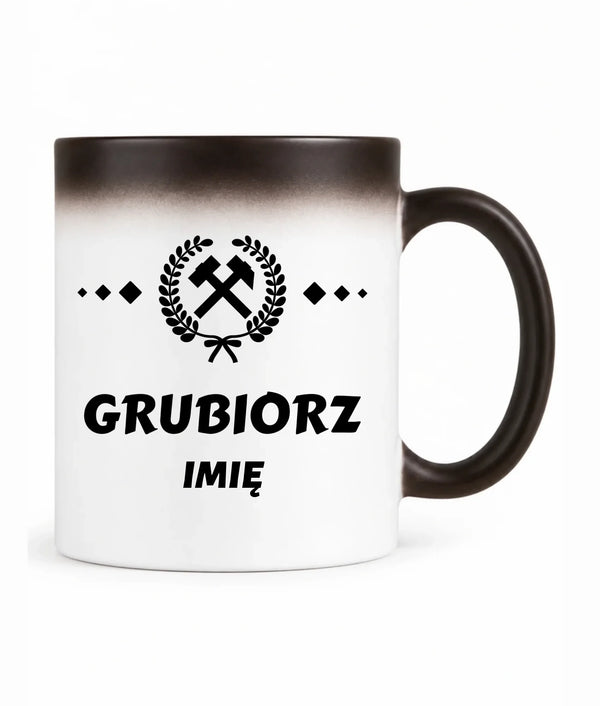 Kubek magiczny z imieniem dla górnika - Grubiorz