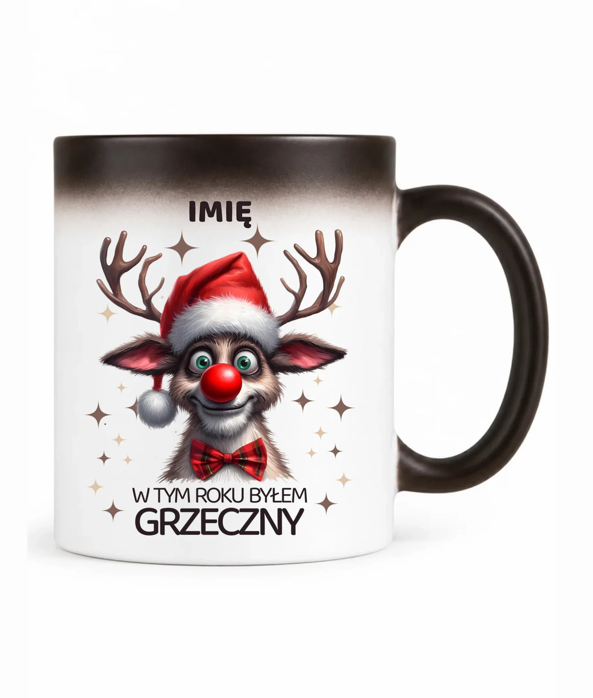 Kubek magiczny świąteczny - Renifer W tym roku byłem grzeczny - personalizowany BN96