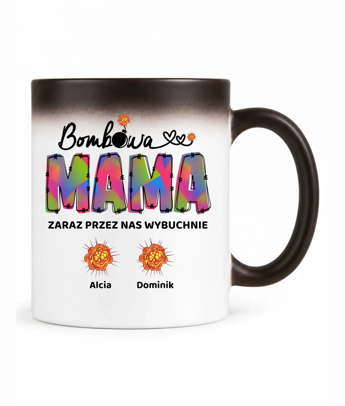 Kubek magiczny dla mamy z imionami dzieci - Bombowa mama - personalizowany DM53