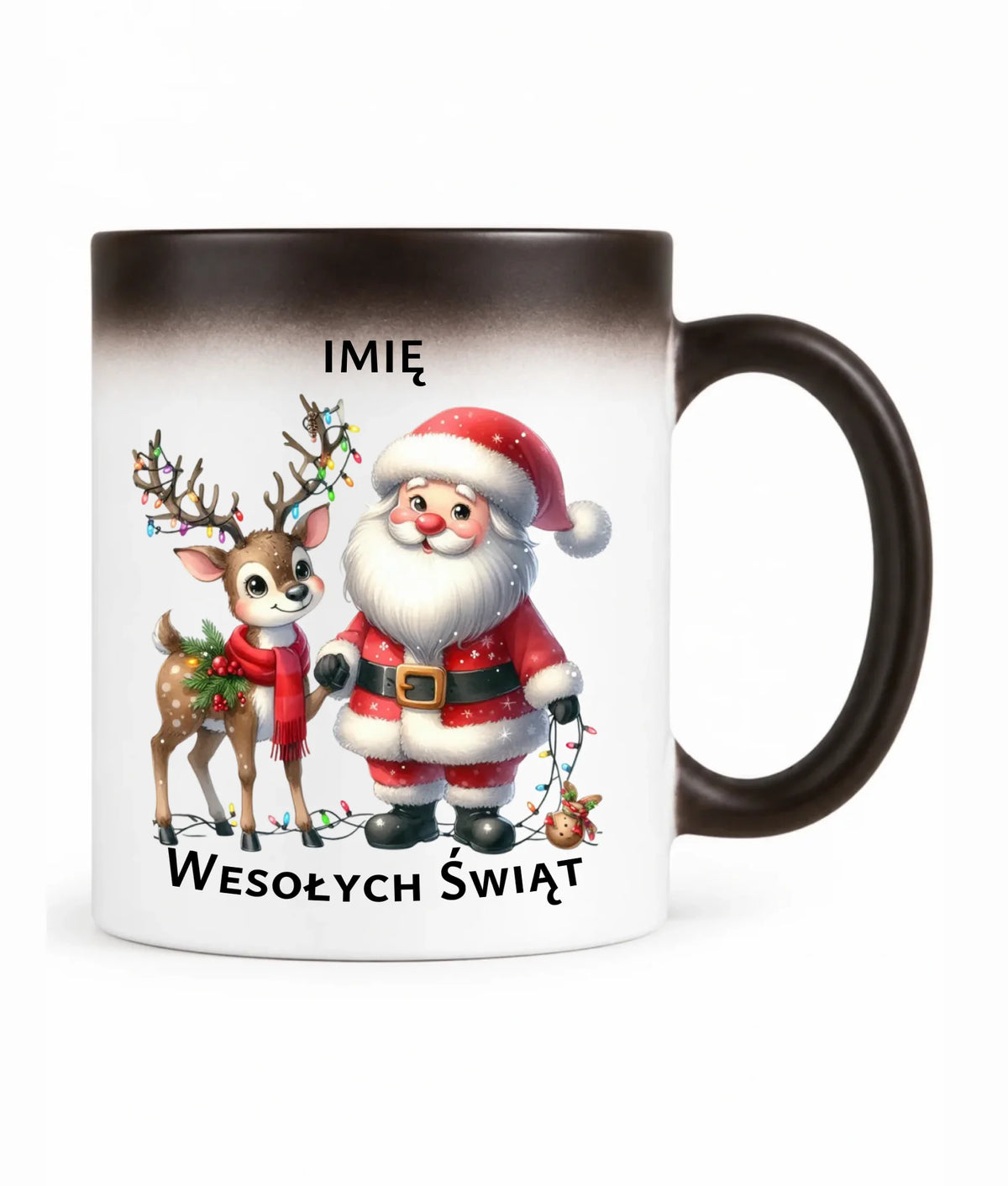 Kubek magiczny świąteczny - Mikołaj z reniferem - personalizowany BN09