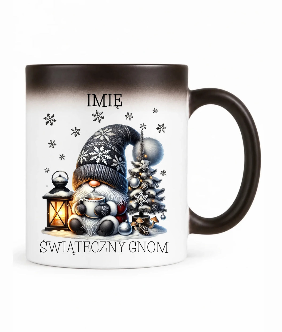 Kubek magiczny świąteczny - Gnom z czekoladą - personalizowany BN41