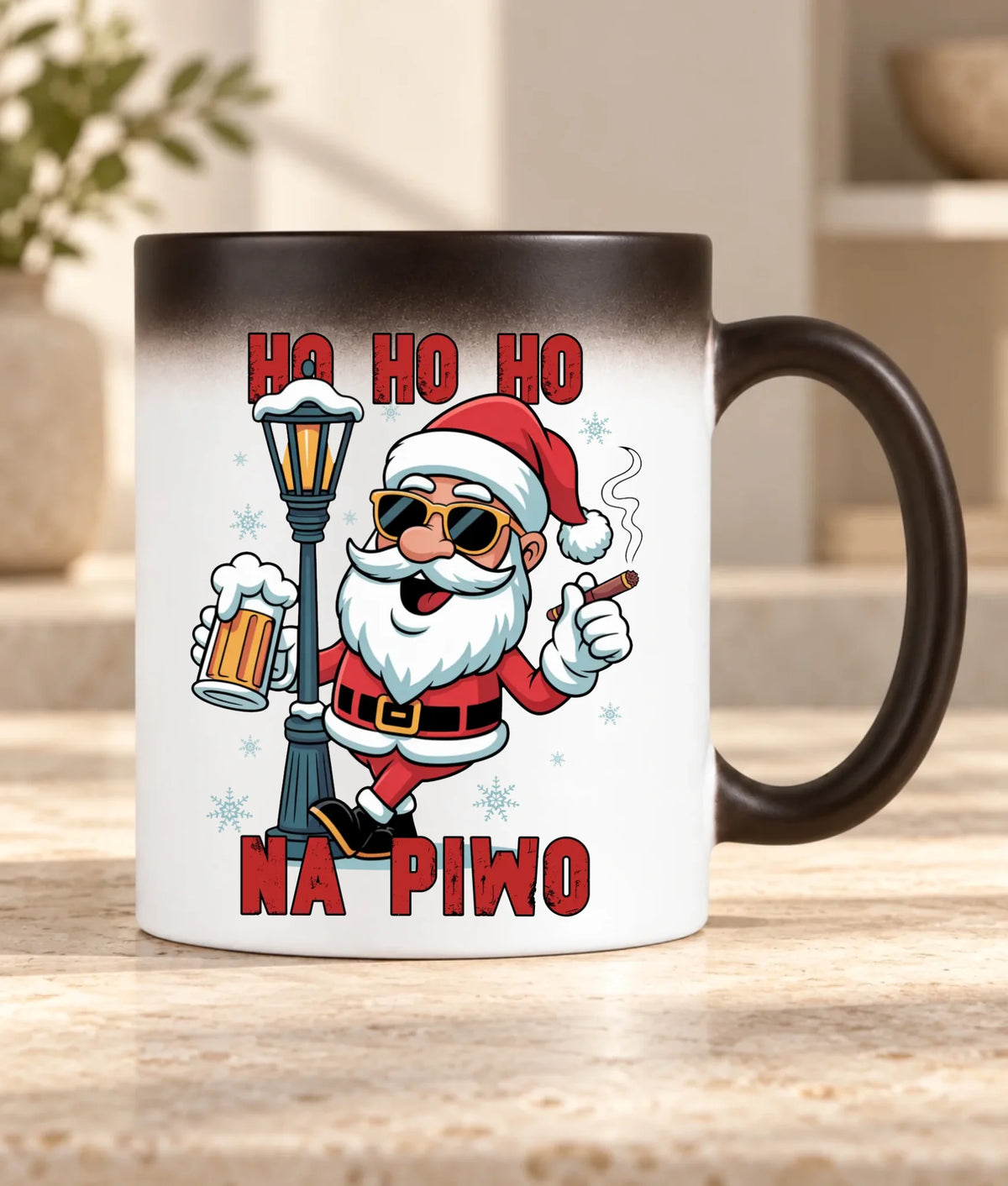 Kubek magiczny świąteczny - Mikołaj Ho ho ho na piwo BN64