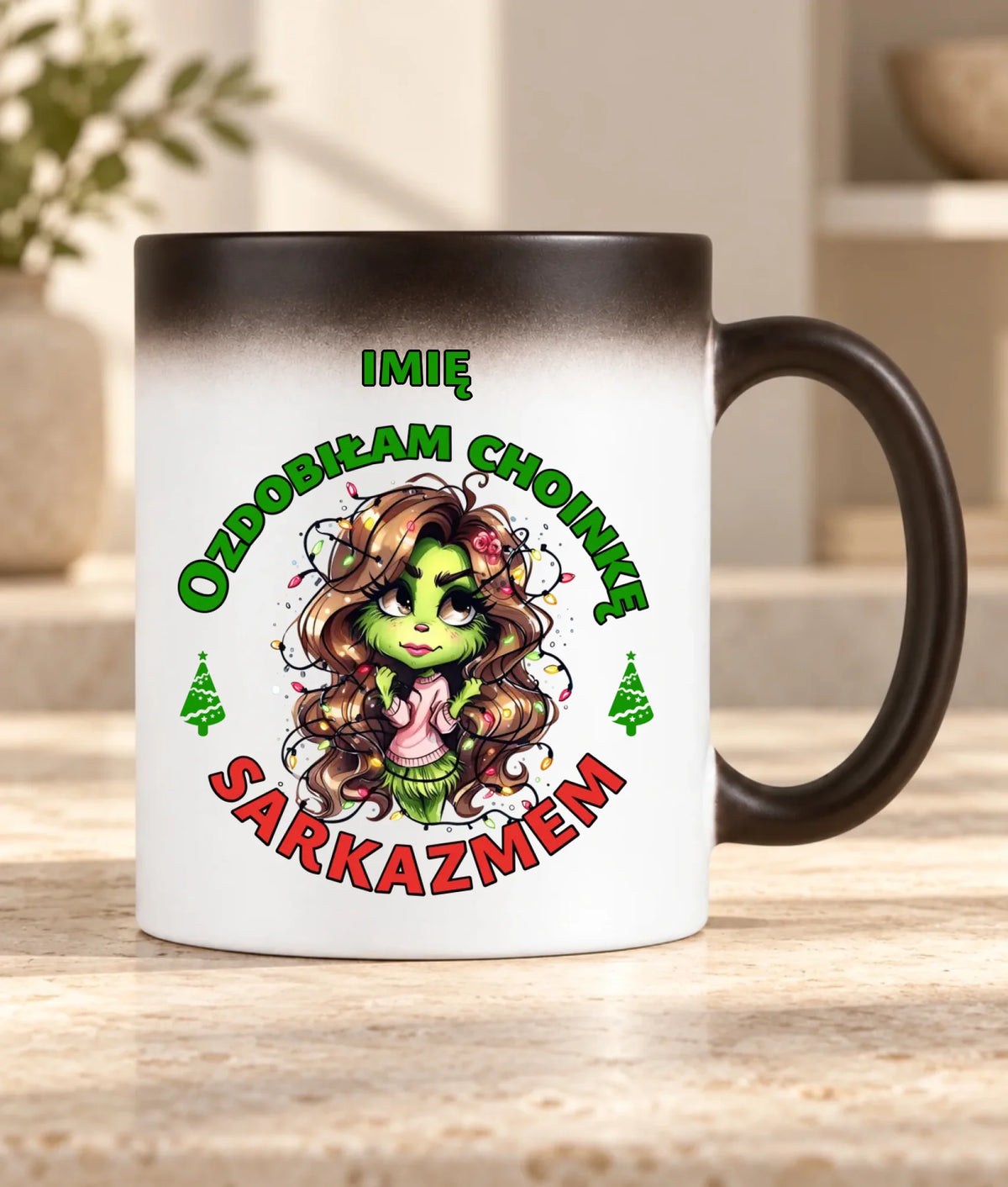Kubek magiczny świąteczny - Grinch - Ozdobiłam choinkę sarkazmem - personalizowany BN115