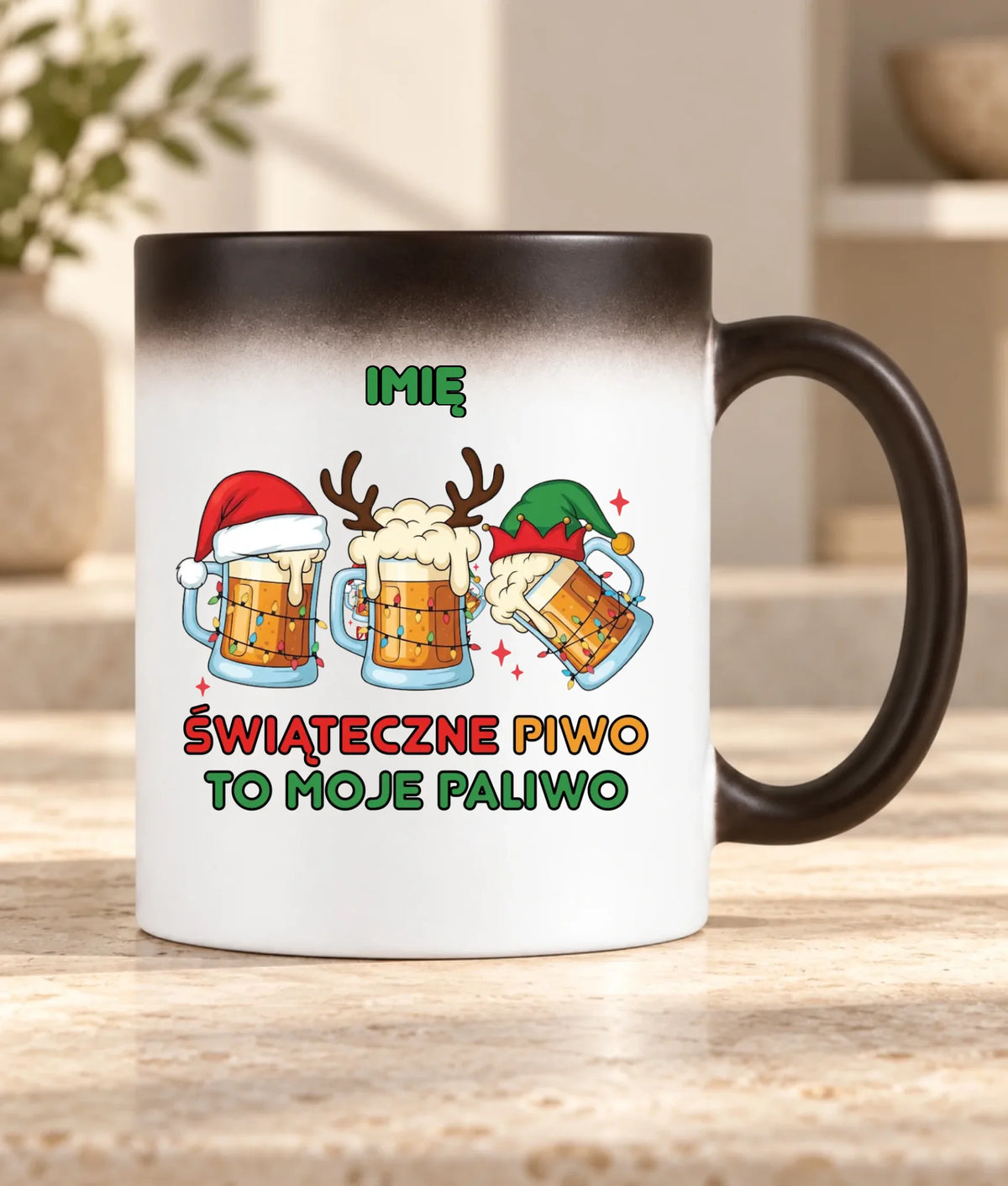 Kubek magiczny świąteczny - Świąteczne piwo to moje paliwo - personalizowany BN119