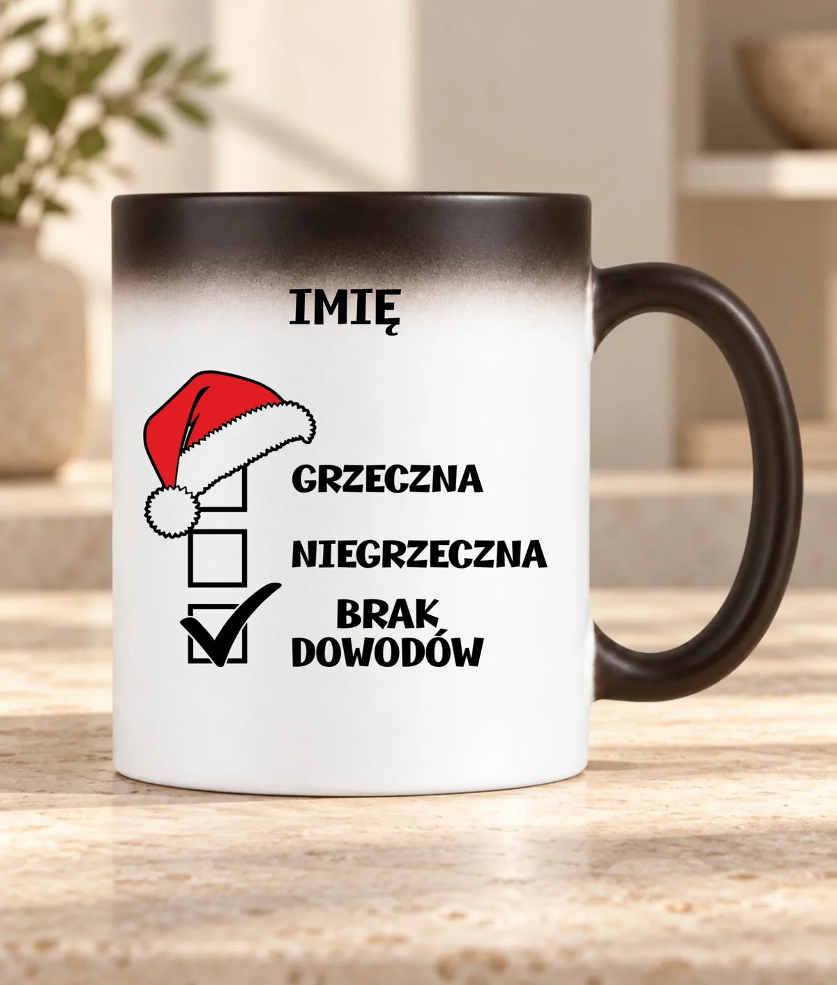 Kubek magiczny świąteczny - Grzeczna niegrzeczna brak dowodów - personalizowany BN147