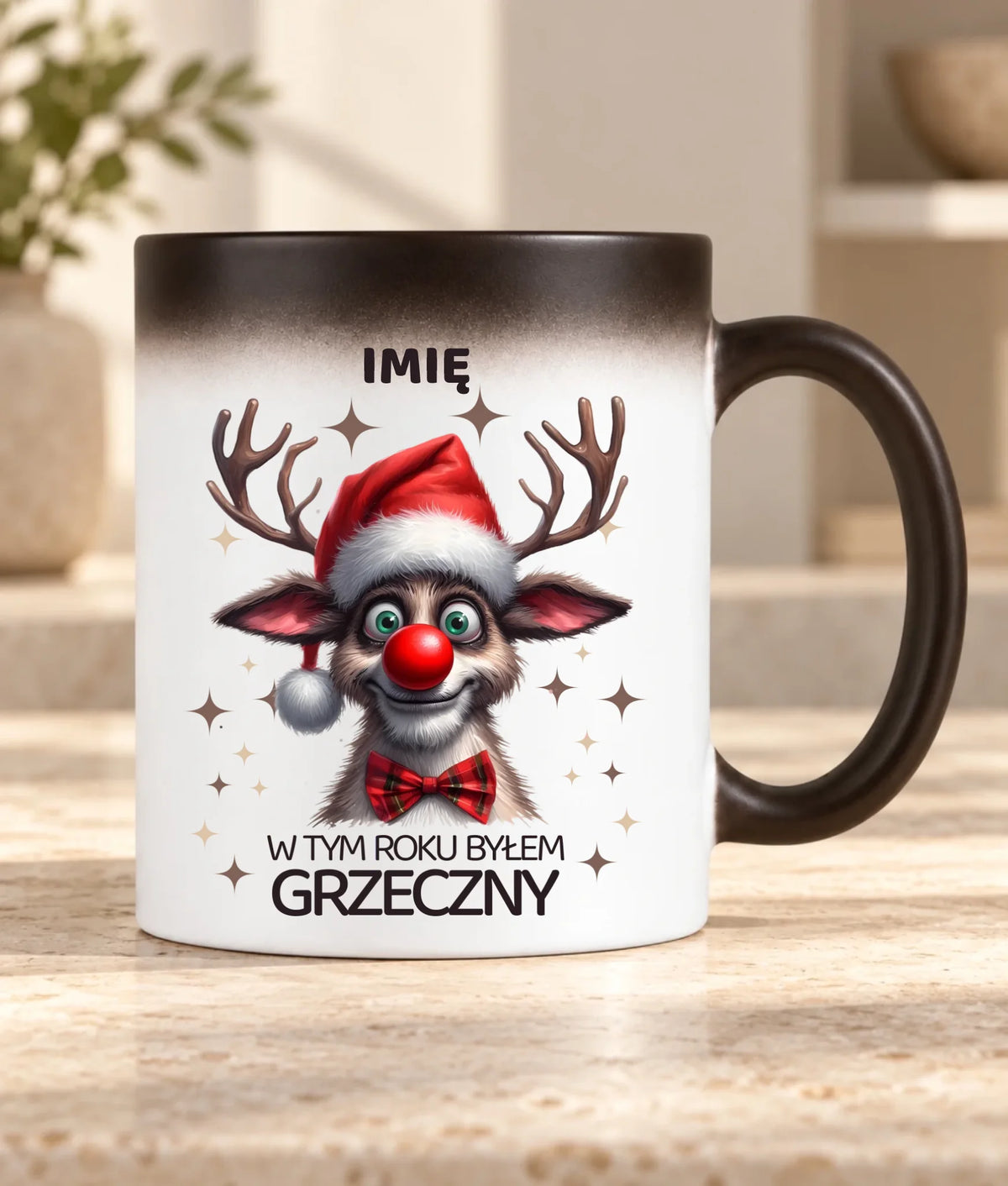 Kubek magiczny świąteczny - Renifer W tym roku byłem grzeczny - personalizowany BN96